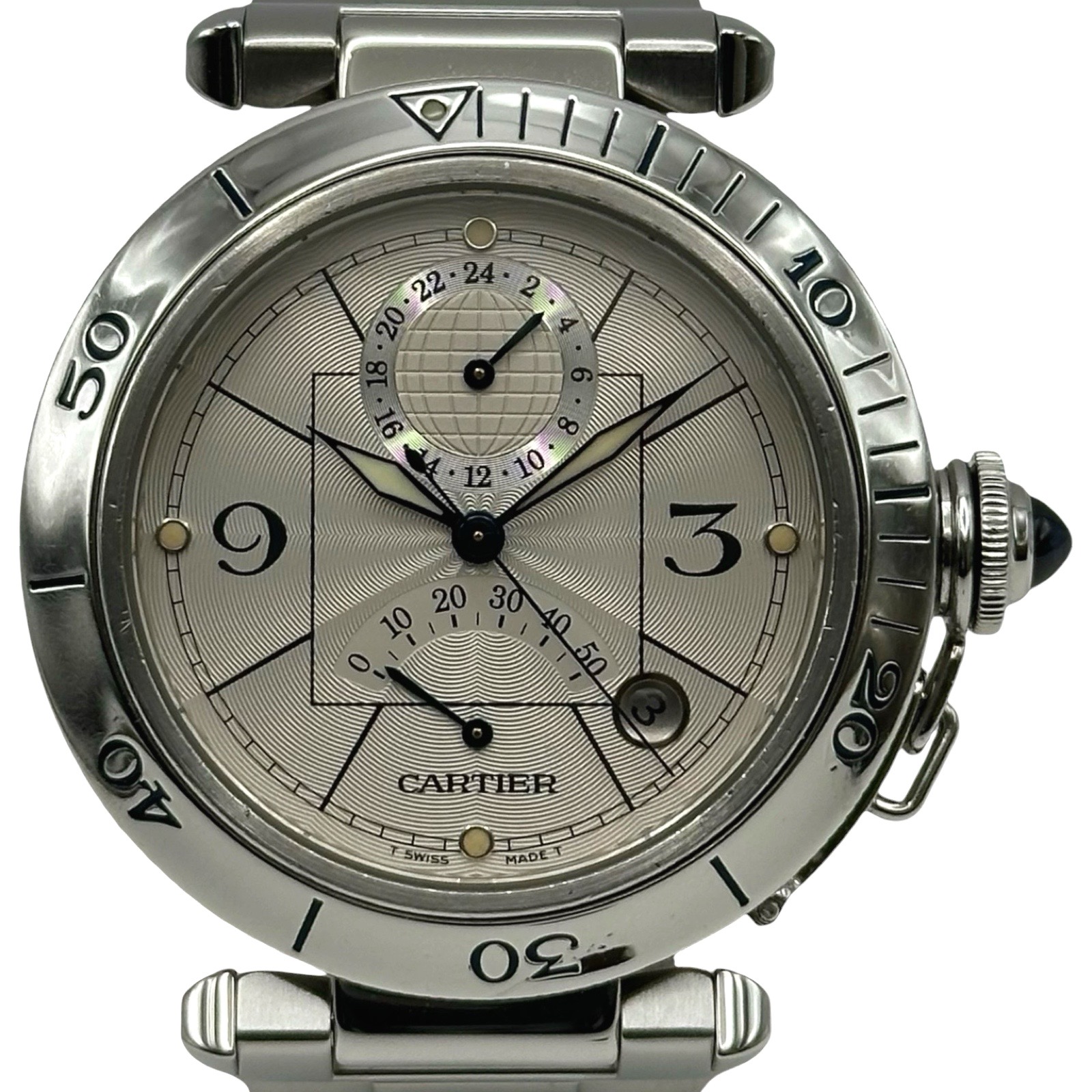 カルティエ Cartier パシャ38mm GMT パワーリザーブ W31037HG シルバー ステンレススチール 自動巻き メンズ 腕時計【中古】｜OKURA（おお蔵）店