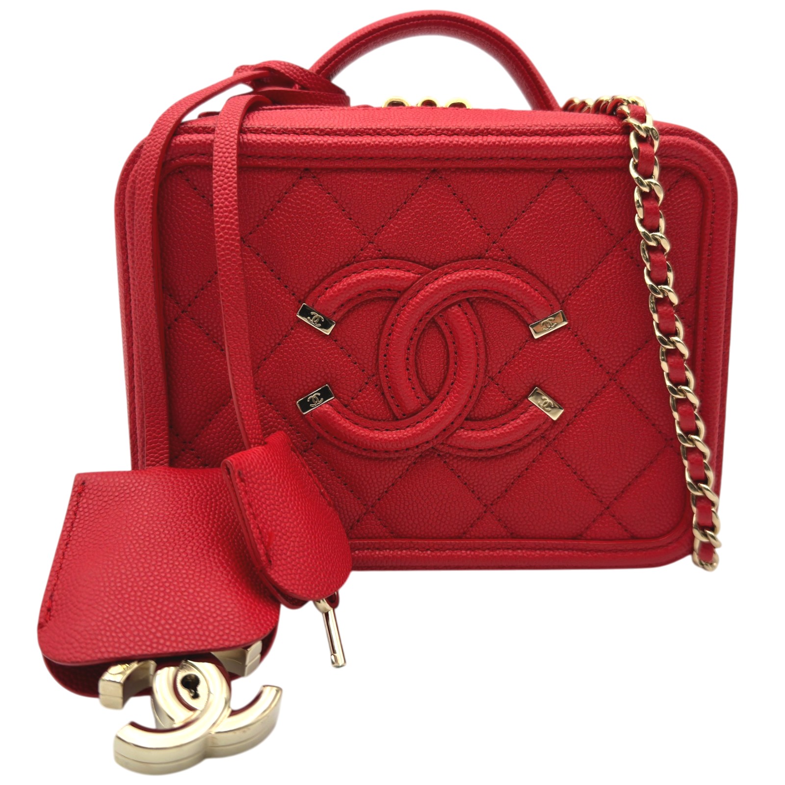 シャネル CHANEL CCフィリグリースモールヴァニティ A93342 29番台 赤いこと ゴールド金具 キャビア素はだ レディース ショルダーバッグ【中古】
