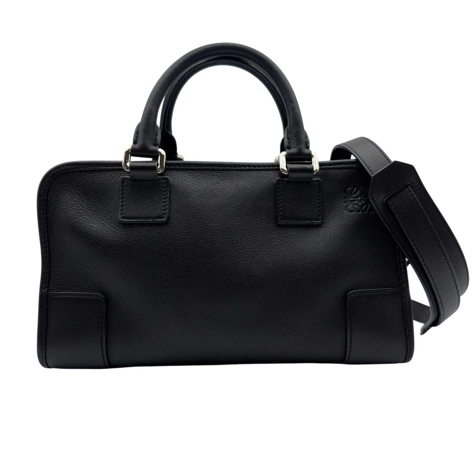 ロエベ LOEWE アマソナ28 黒いこと しろがね色金具 子ウシ レディース ハンドバック【中古】