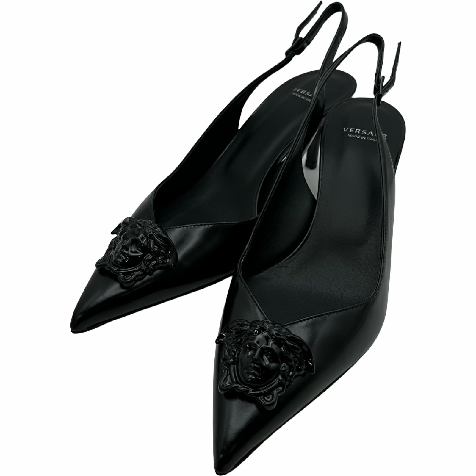 【6/1～ 最大限度30,000円OFF引き換え証！】ヴェルサーチ VERSACE メデューサスリングバックパンプス 黒いこと なめし革 レディース パンプス【中古】