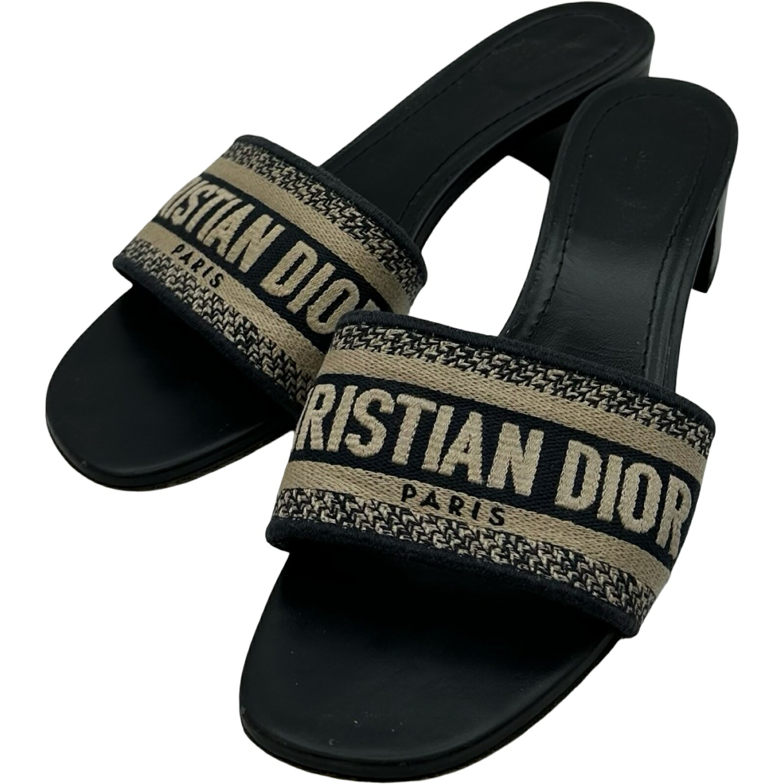 クリスチャン・ディオール Christian Dior Dway ヒールスライドサンダル KCQ915ERC 米国海軍 綿織物 レディース サンダル【中古】