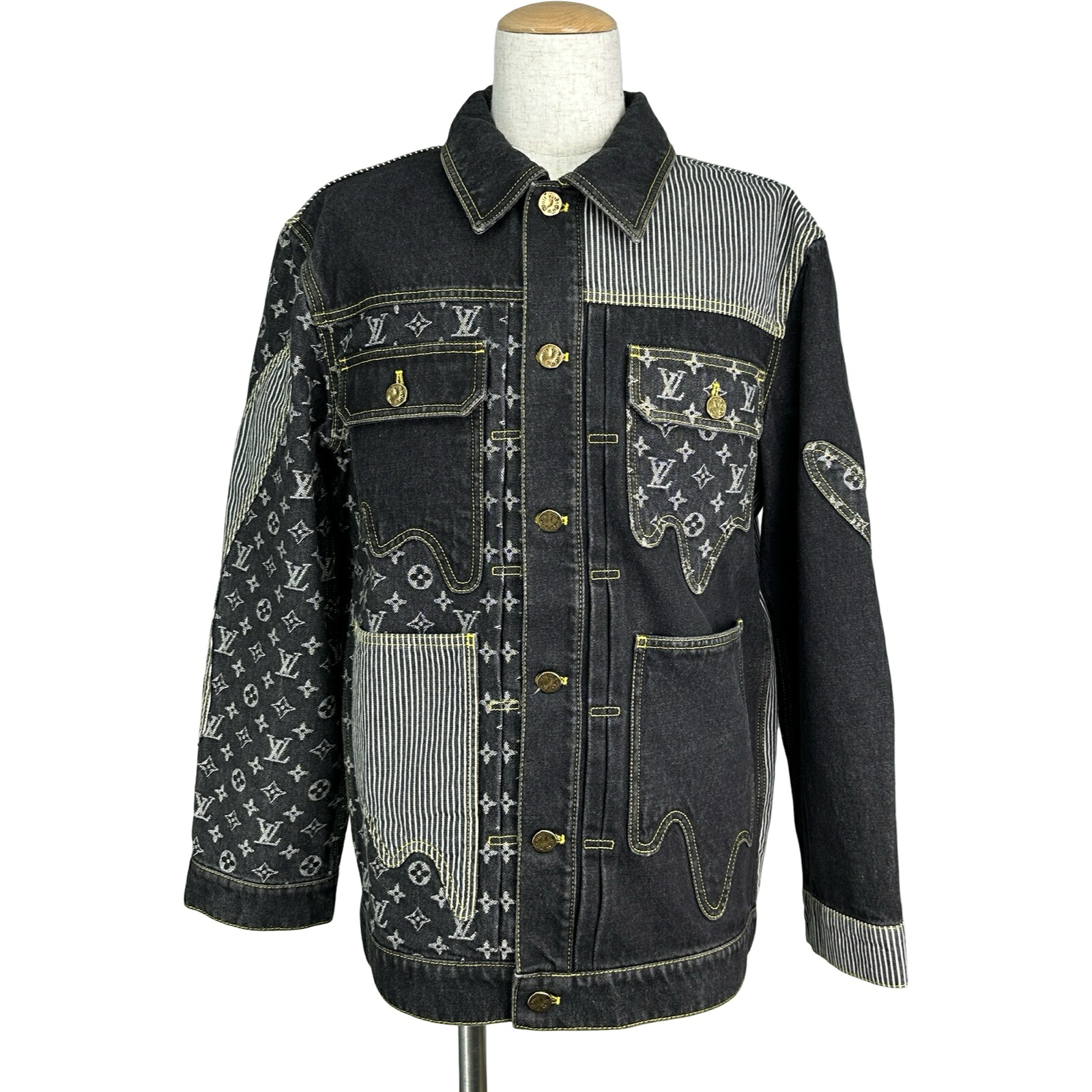 ルイ・ヴィトン LOUIS VUITTON &times;NIGO クレイジーワークウェアデニムジャケット HMA20E ブラック デニム メンズ デニムジャケット【中古】｜OKURA（おお蔵）店