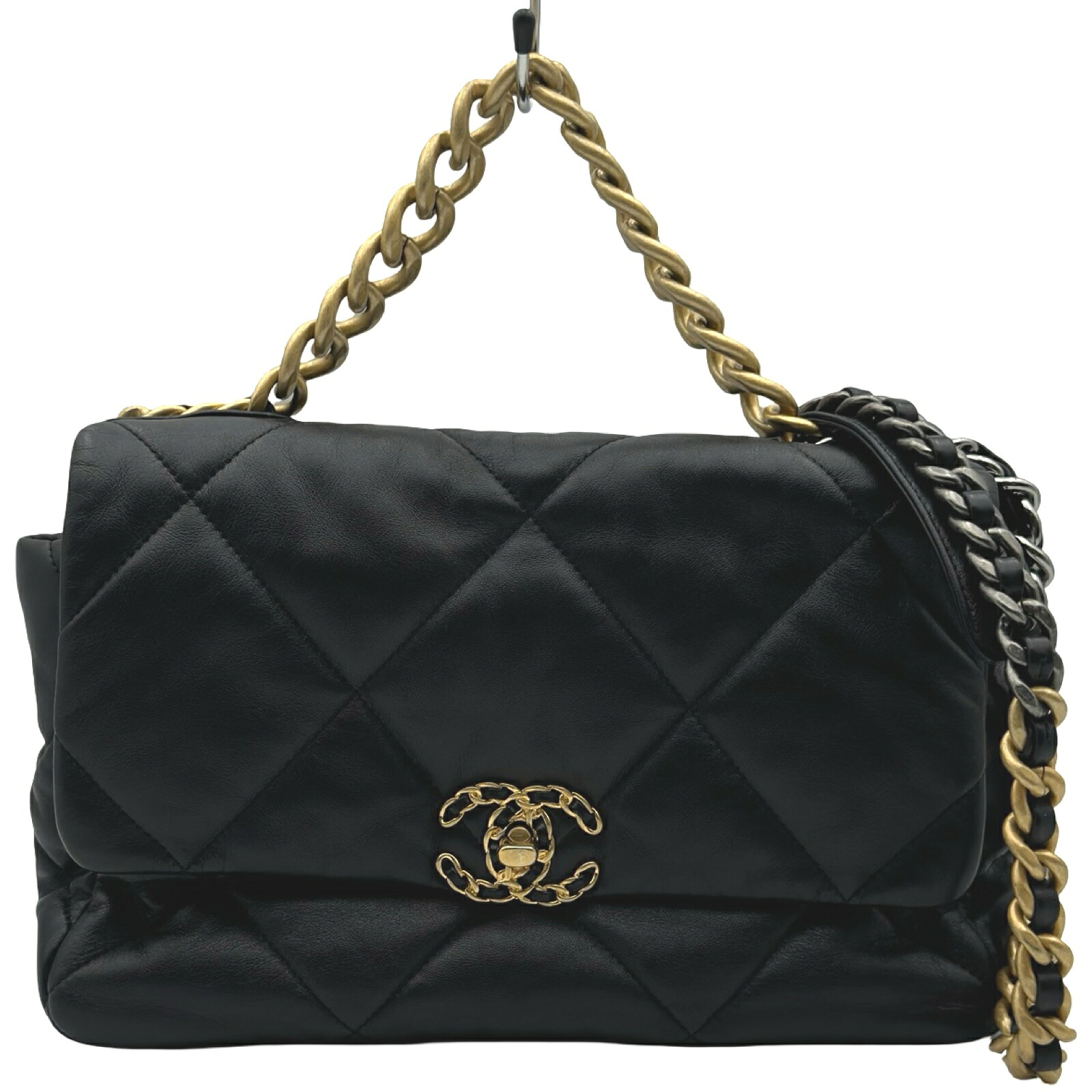 シャネル CHANEL CHANEL19 ラージバッグ AS1161 ブラック ゴールド金具×シルバー金具 シャイニーラム レディース ショルダーバッグ【中古】|OKURA(おお蔵)店