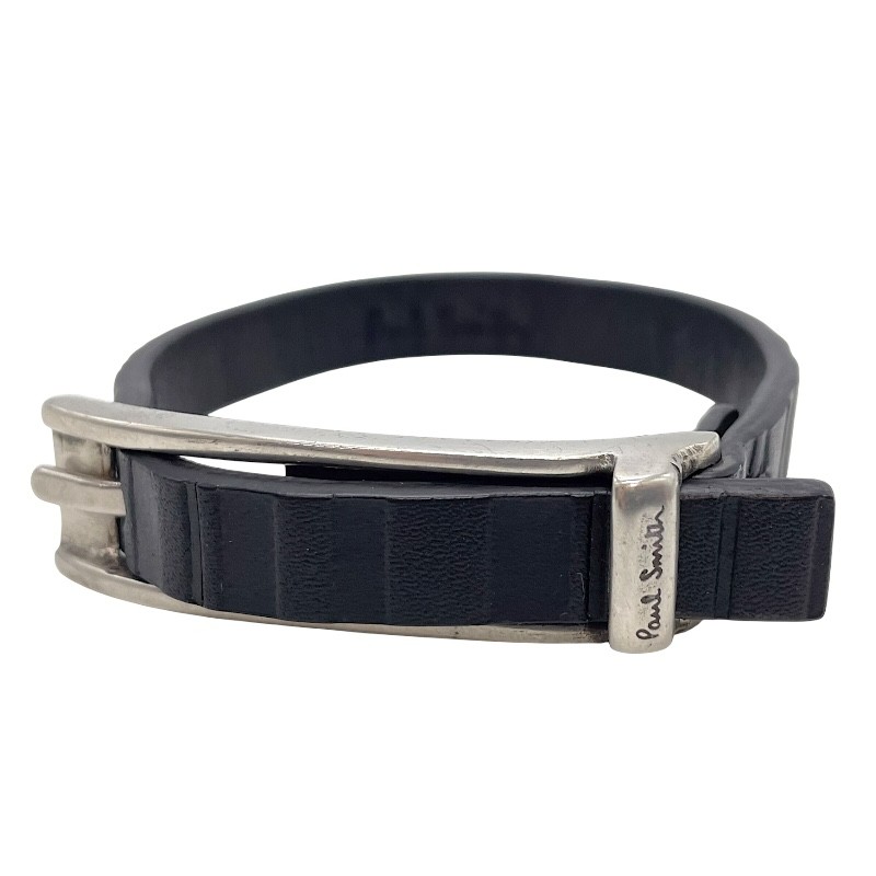 極点・スミス Paul Smith なめし革腕輪 M1A-BRAC-MSTRIP 79 BK 黒いこと しろがね色金具 なめし革/金属元素 佩び物【中古】
