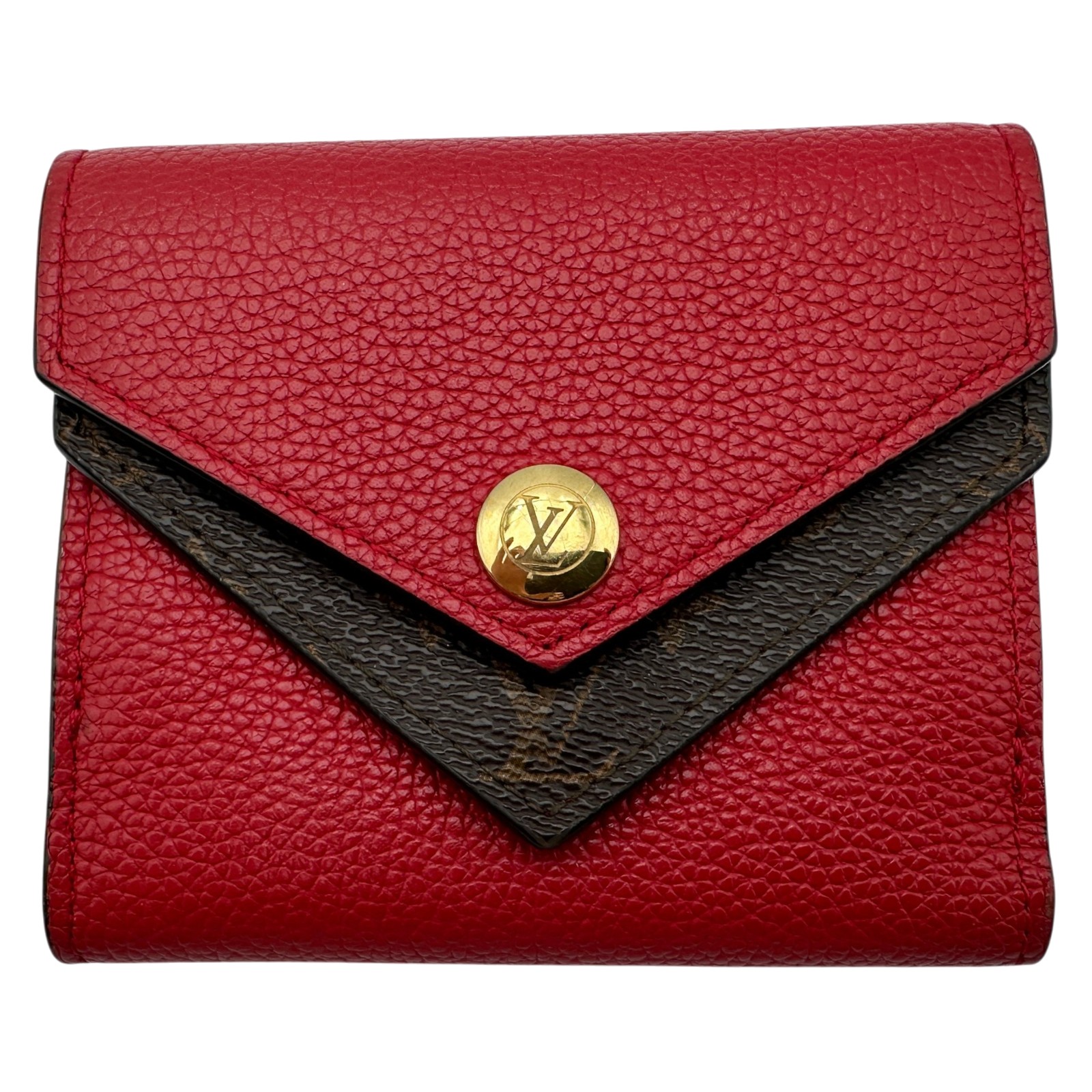 ルイ・ヴィトン LOUIS VUITTON ポルトフォイユ・ドゥブルV パウダーコンパクト M64419 赤いこと/赤銅色 モノグラム/なめし革 レディース 三つ折り紙入れ【中古】