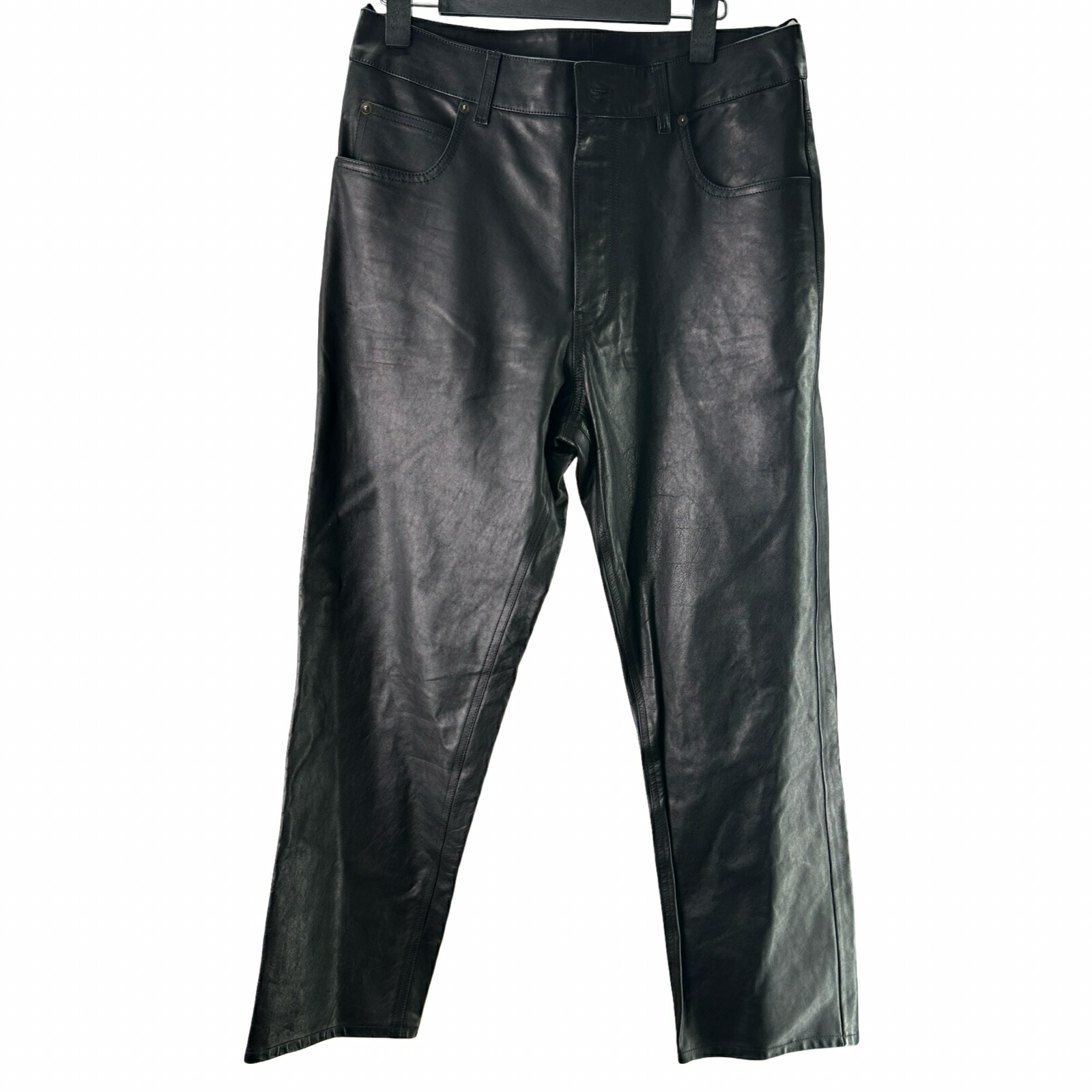 【6/1～ 最大限度30,000円OFFクーポン券！】グッチ GUCCI カーフスキンレザーパンツ 713487 黒いこと なめし革 メンズ 余分の物ボトムス【中古】