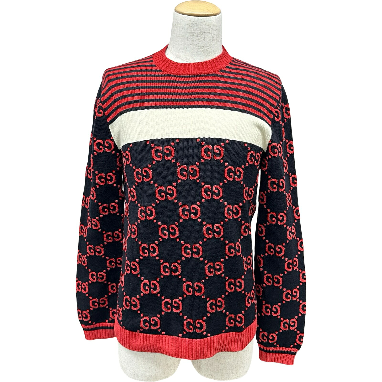 グッチ GUCCI GG総柄ニットセーター 496458 ブラック コットン メンズ セーター【中古】｜OKURA（おお蔵）店