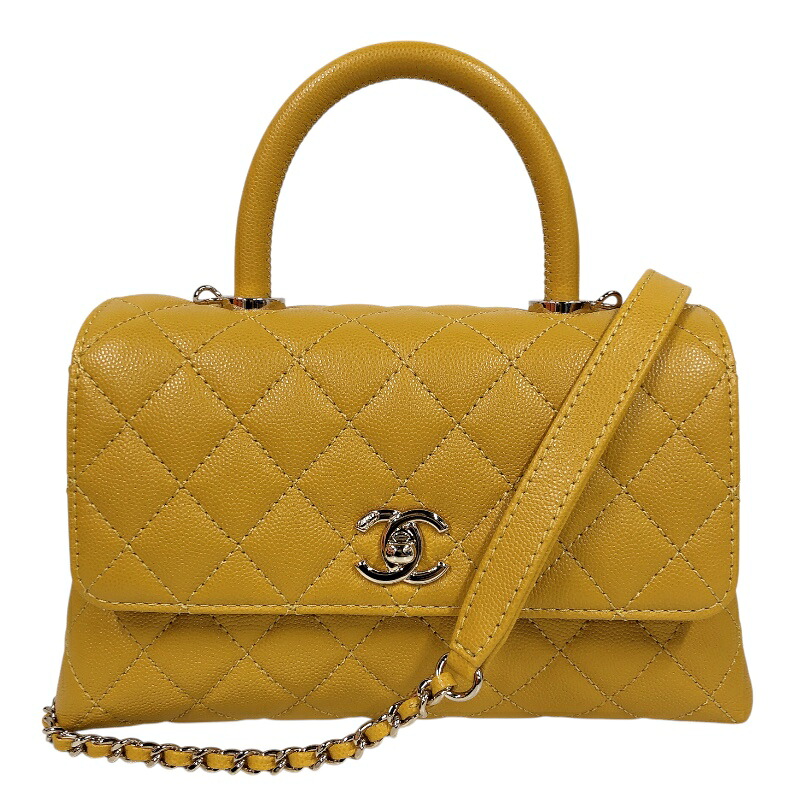 シャネル CHANEL ココハンドルXS A92990 イエロー シルバー金具 レザー キャビアスキン レディース ショルダーバッグ【中古】|OKURA(おお蔵)店