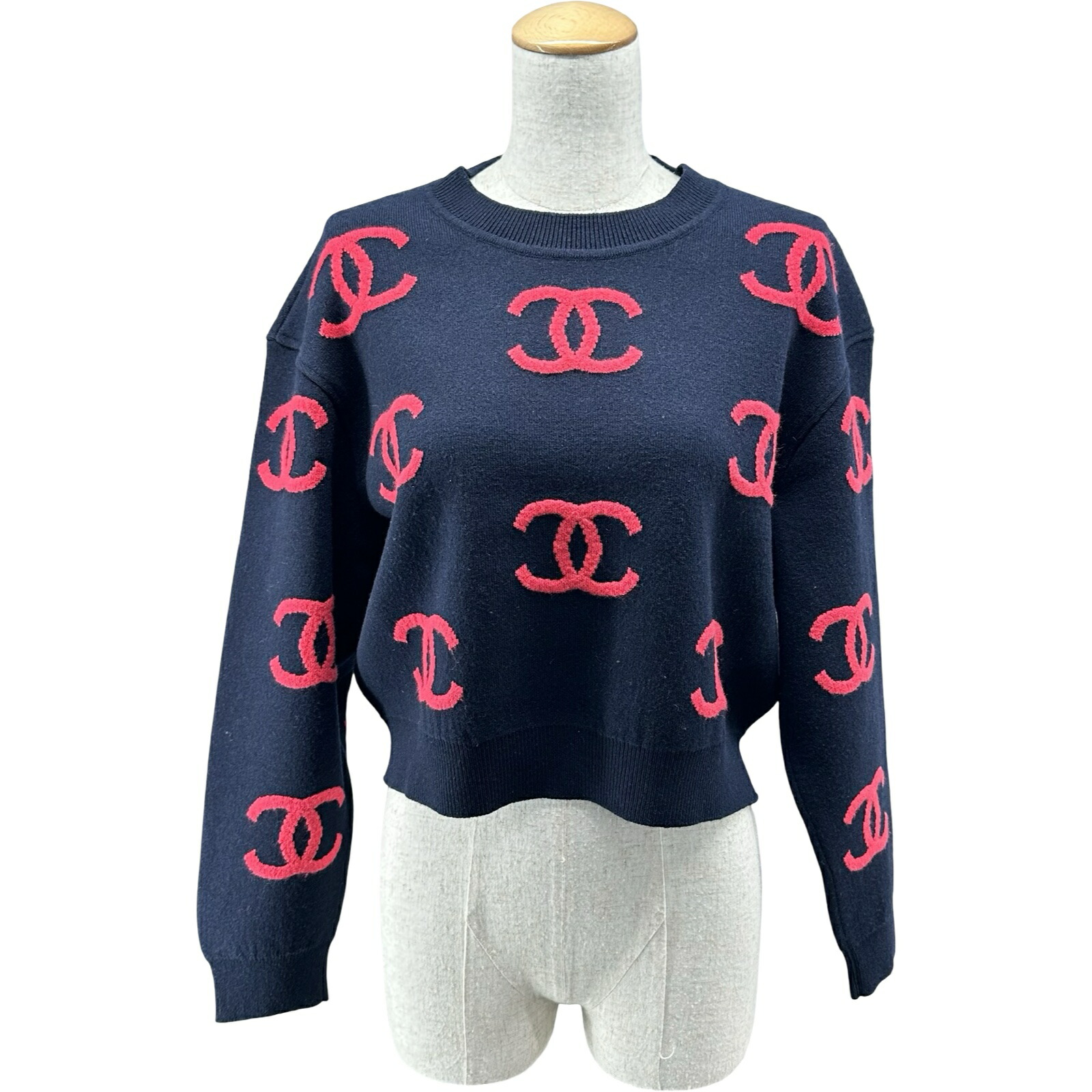 シャネル CHANEL カシミヤ混ココマークニットセーター P70525 ネイビー カシミヤ レディース セーター【中古】｜OKURA（おお蔵）店