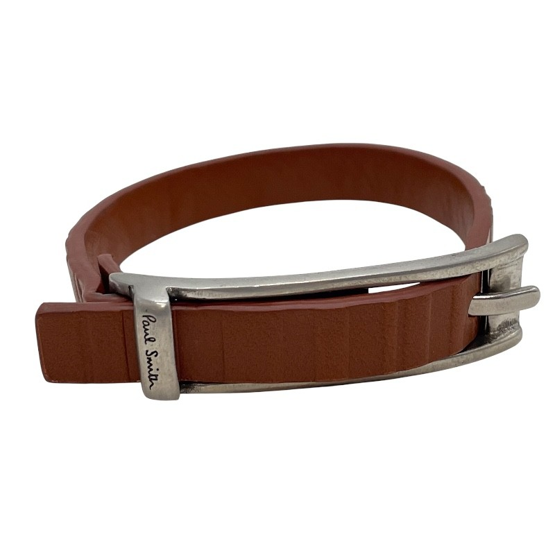 極点・スミス Paul Smith なめし革腕輪 M1A-BRAC MSTRIP 62 BR 62赤銅色 しろがね色金具 なめし革/金属元素 佩び物【中古】