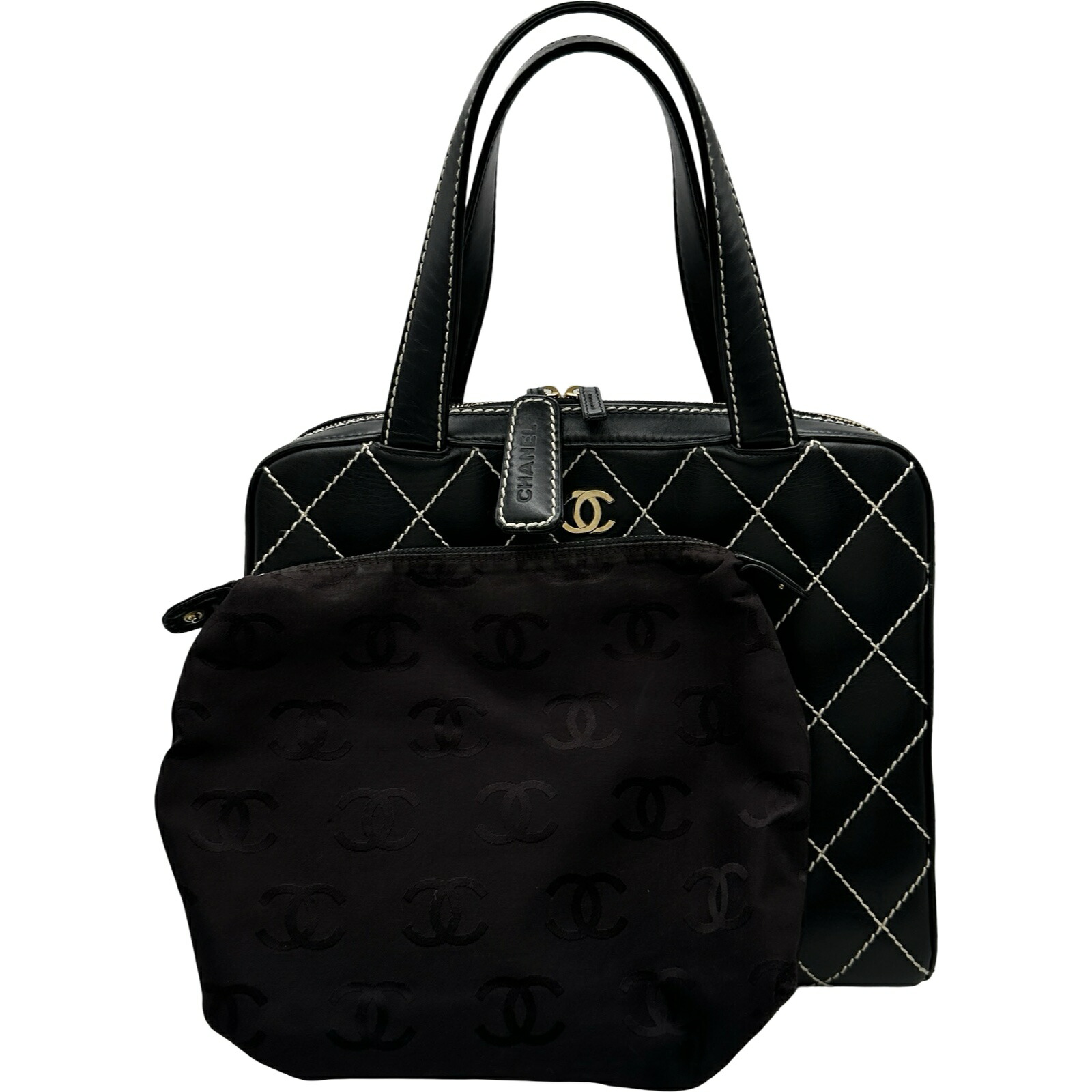 シャネル CHANEL ワイルドステッチトート A14693 7番台 ブラック ゴールド金具 カーフ レディース トートバッグ【中古】|OKURA(おお蔵)店