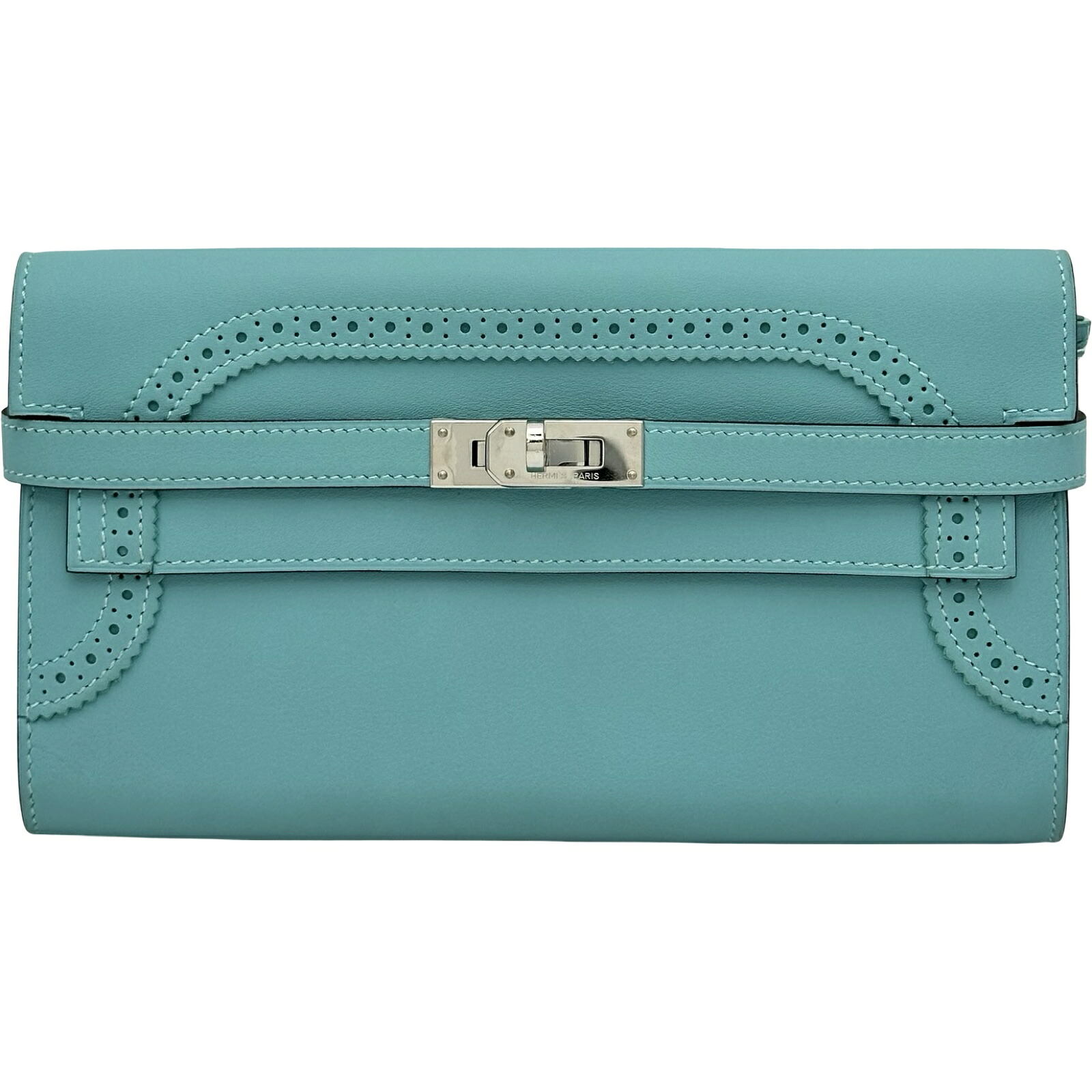 【6/1～ 最大限度30,000円OFFクーポン券！】エルメス HERMES ケリーウォレット ギリーズ T刻 ブルーアトール しろがね色金具 スイフト レディース 長銭入れ【中古】
