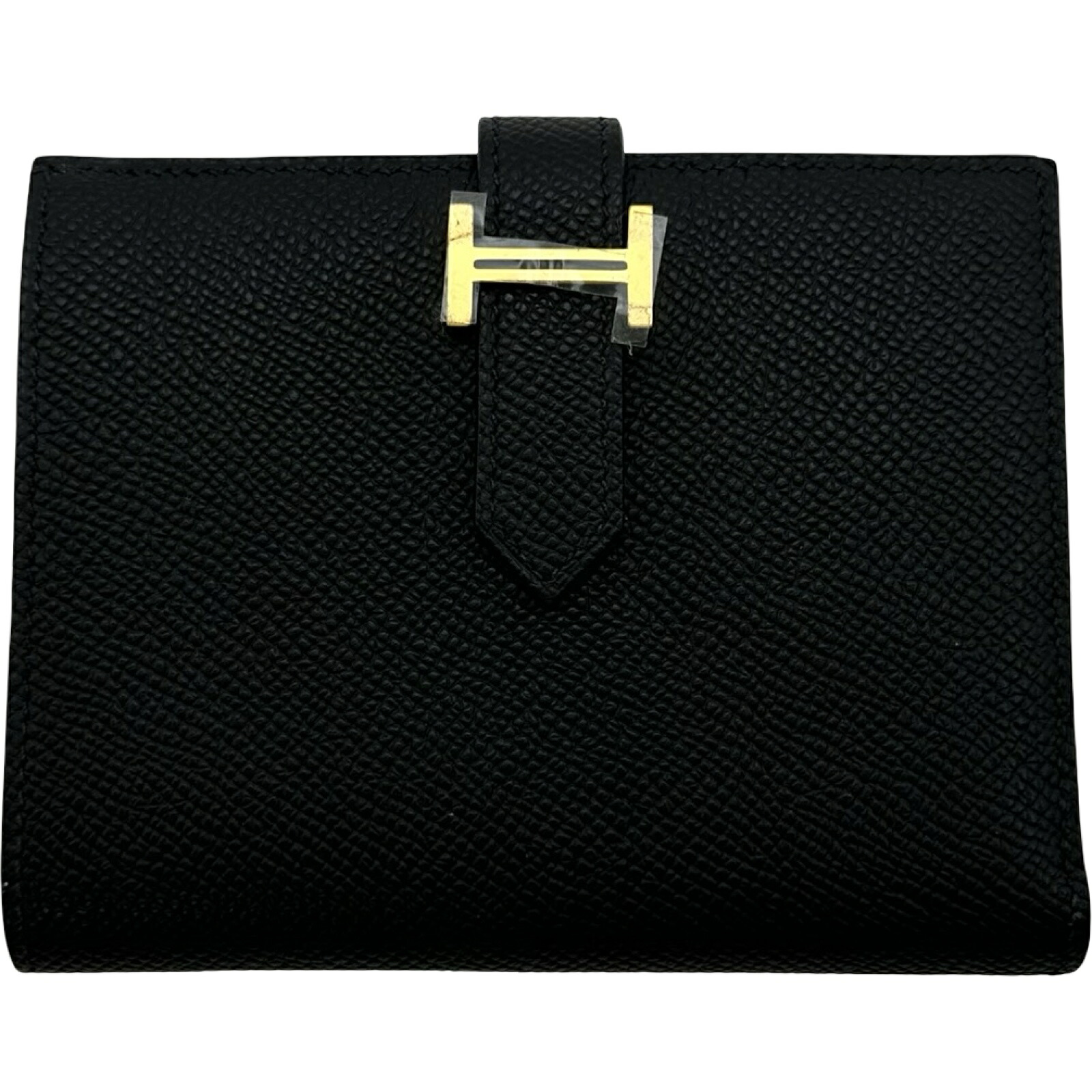 【6/1～ 最大限度30,000円OFFクーポン券！】エルメス HERMES べアンコンパクト W目じるし (2024年製) 黒いこと ゴールド金具 エプソン レディース 二つ折り銭入れ【中古】