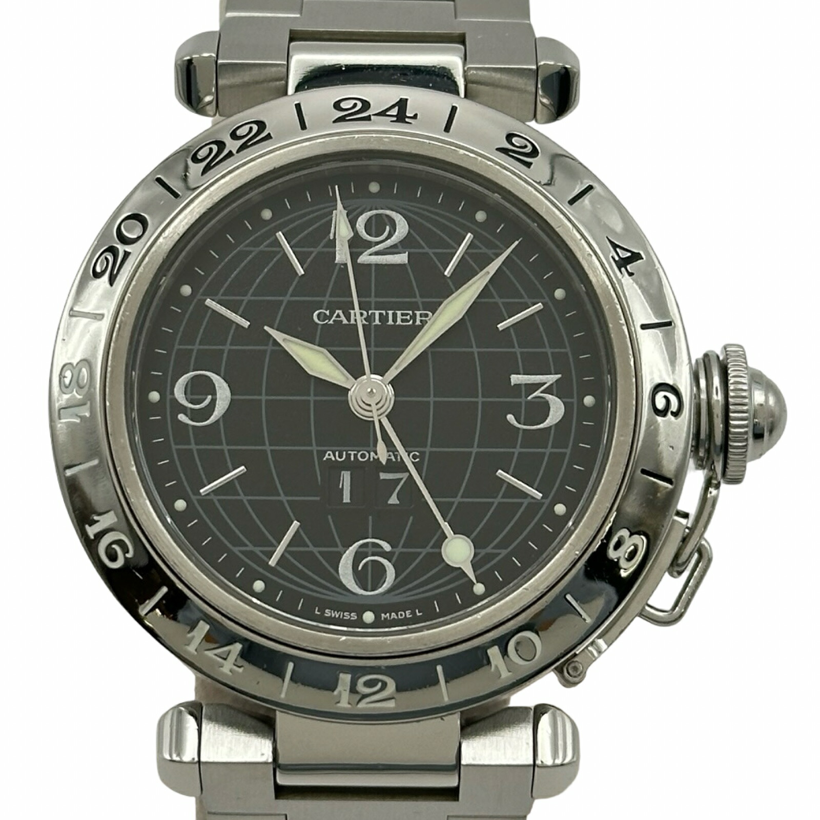 カルティエ Cartier パシャCメリディアンGMT W31049M7 黒いこと ステンレス鋼スチール写真 自動小銃一巻き メンズ ウオッチ【中古】
