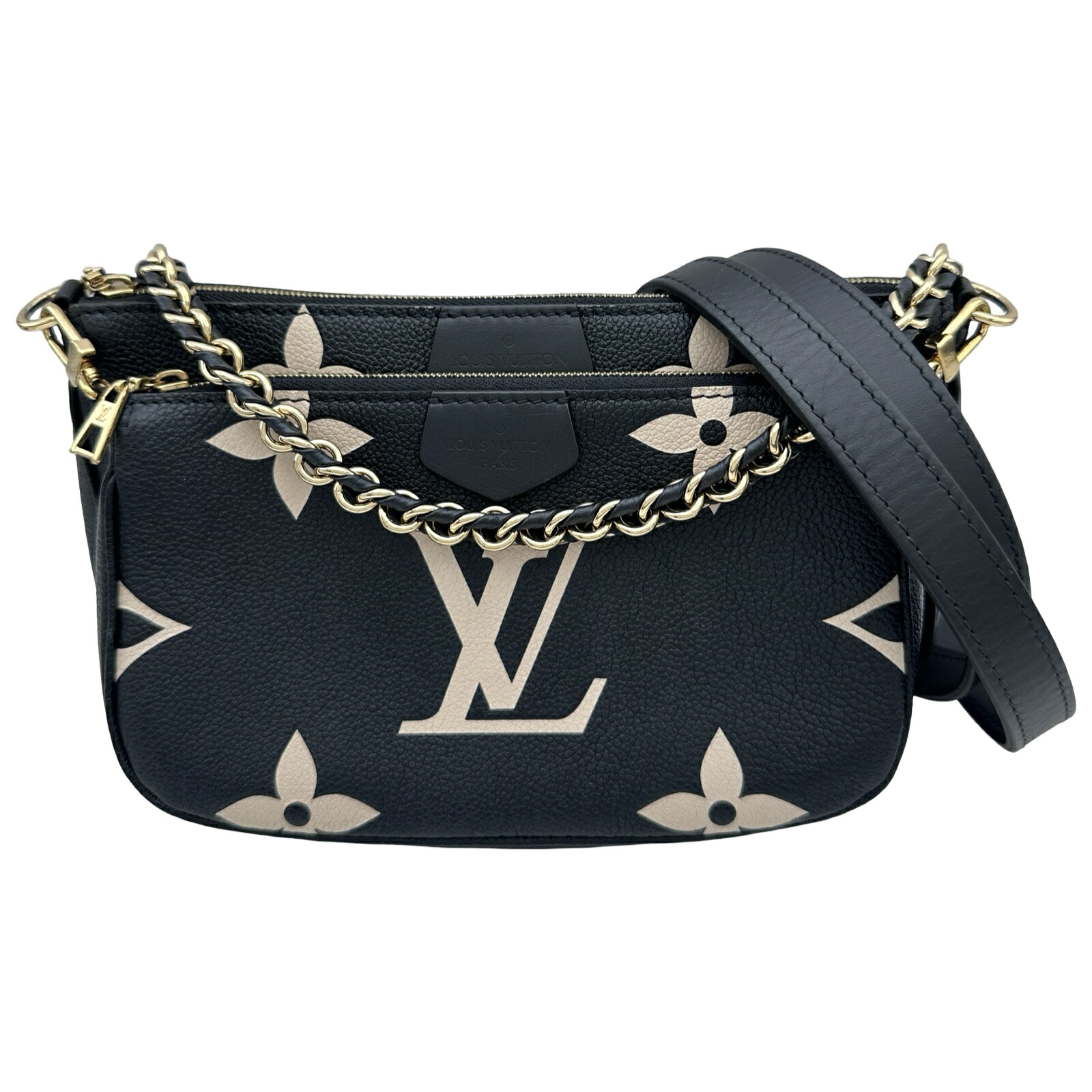 【6/1～ 最大限度30,000円OFFクーポン券！】ルイ・ヴィトン LOUIS VUITTON ミュルティ・ポシェット・アクセソワール M45777 黒いこと/ベージュ バイ色合い モノグラム・アン工業プラント なめし革 レディース ショルダーバッグ【中古】