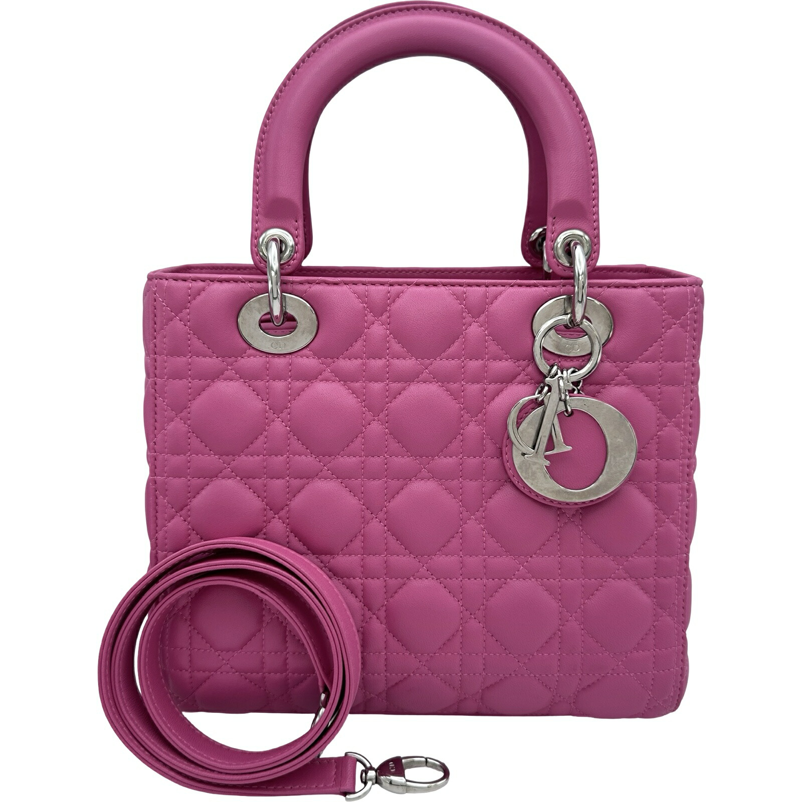 クリスチャン・ディオール Christian Dior レディディオール ミディアム ピンク ラムスキン レディース ハンドバッグ【中古】|OKURA(おお蔵)店
