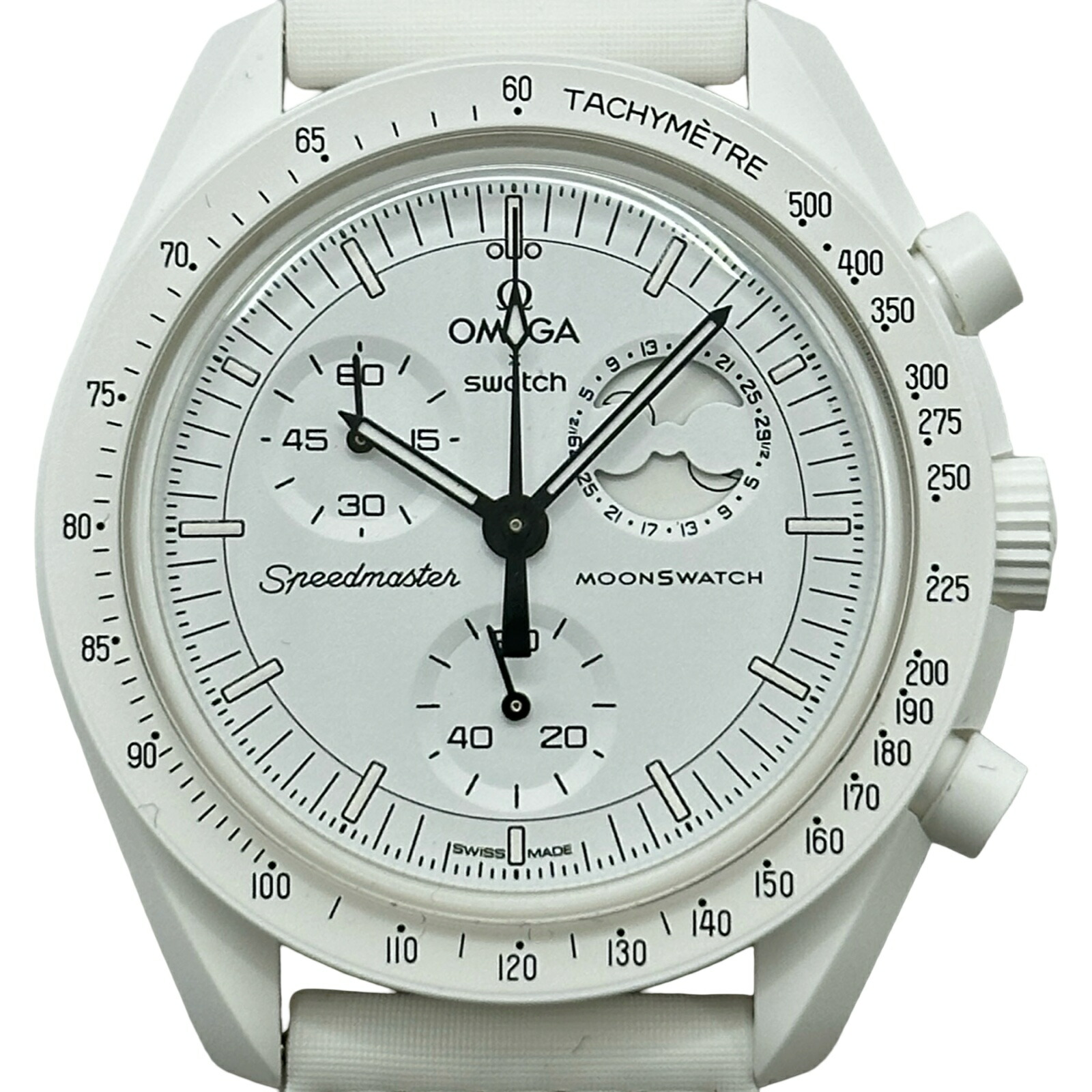 【6/1～ 最大限度30,000円OFF引き換え証！】ゼロ OMEGA スウォッチ ムーンウォッチ  スヌーピーコラボ SO33W700 白いこと 陶芸 石英 メンズ ウォッチ【中古】