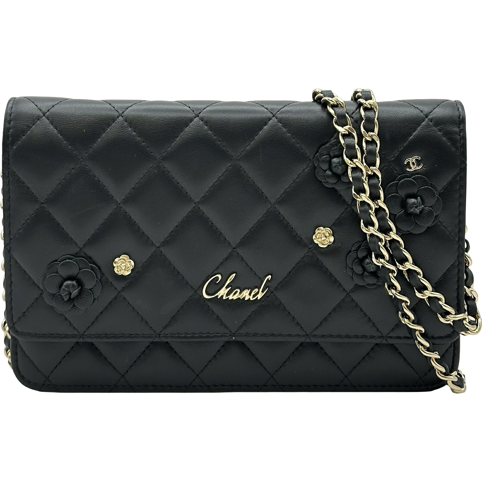 シャネル CHANEL カメリアチェーンウォレット AP0046 27番台 ブラック ゴールド金具 ラムスキン レディース ショルダーバッグ【中古】｜OKURA（おお蔵）店 238,000円