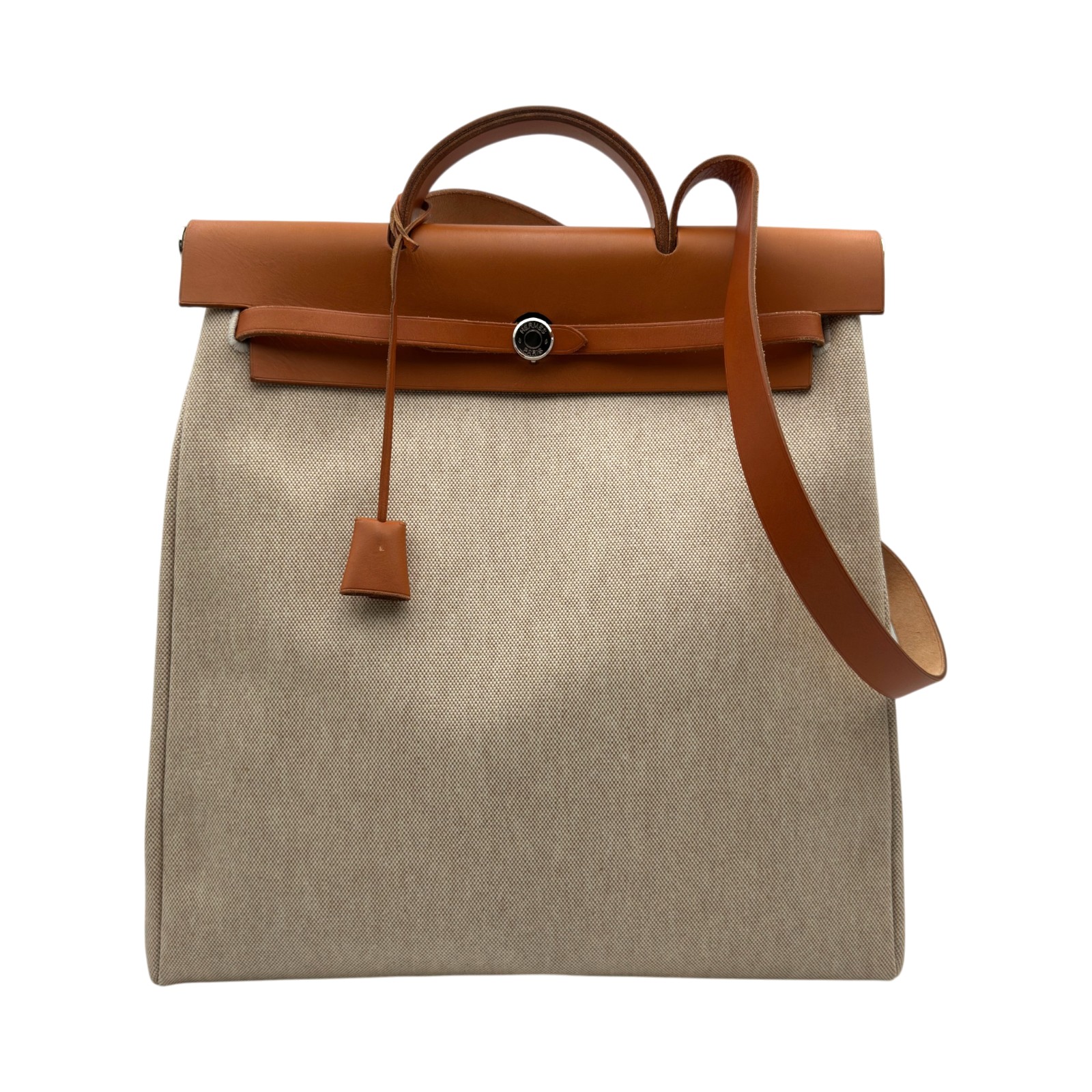 【6/1～ 最大限度30,000円OFFクーポン券！】エルメス HERMES 叫び泣き御徒面子MM □C刻 ベージュ/ゴールド ゴールド金具 トワル・レザー メンズ ショルダーバッグ【中古】