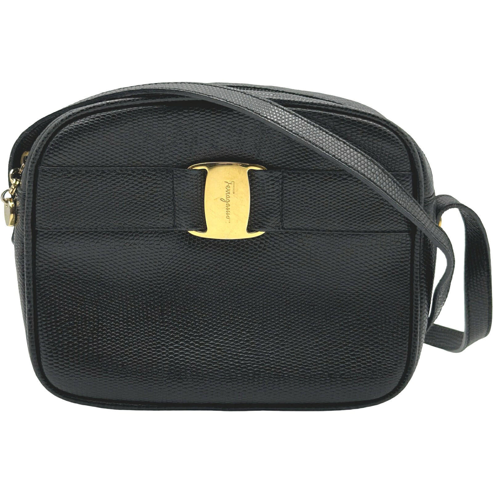 サルヴァトーレ・フェラガモ Salvatore Ferragamo ヴァラ ミニ肩部 御徒面子 213096 黒いこと ゴールド金具 蜥蜴 レディース【中古】