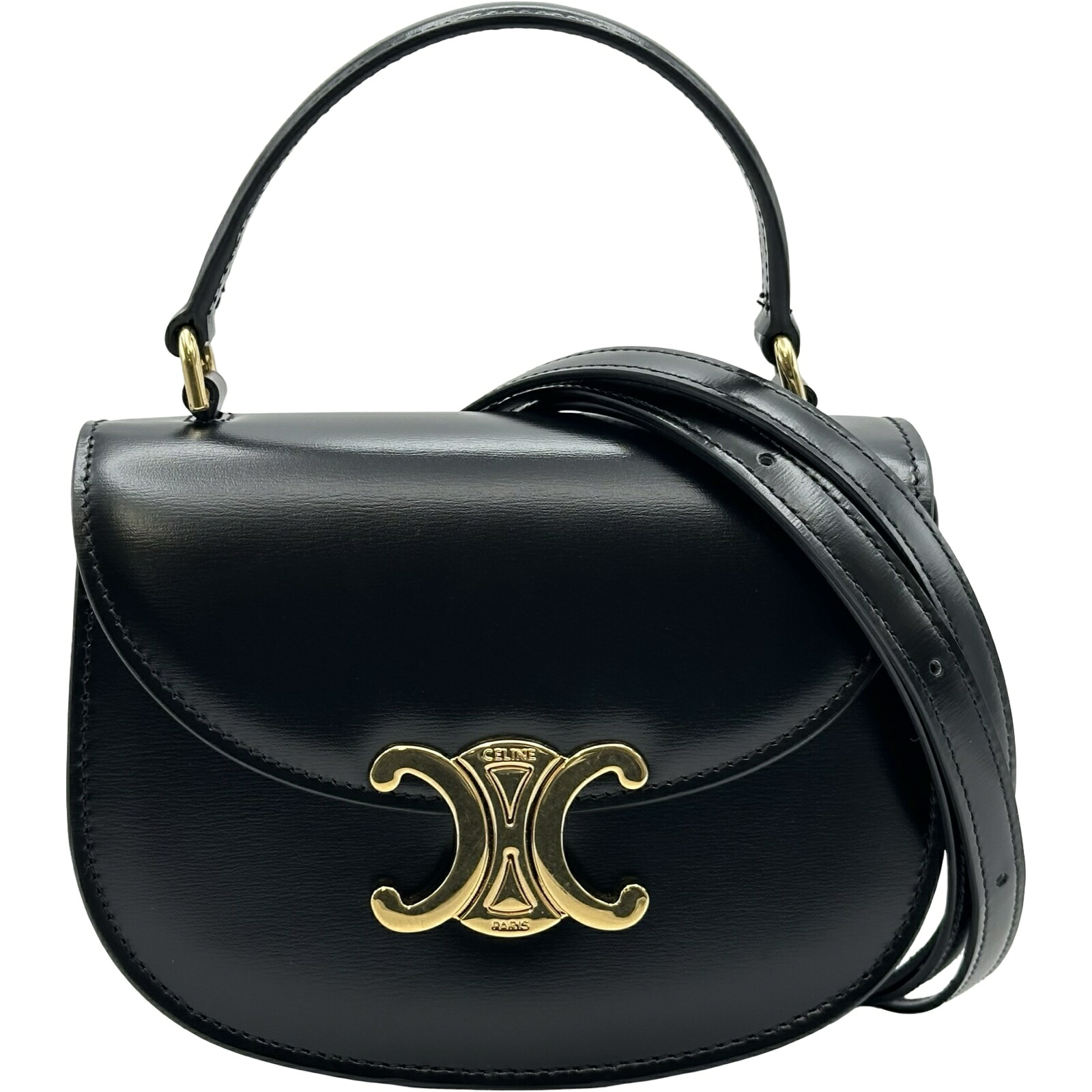 【6/1～ 最大限度30,000円OFF引き換え証！】セリーヌ CELINE ミニブザス ハンドバック 10L063 黒いこと なめし革 レディース ショルダーバッグ【中古】
