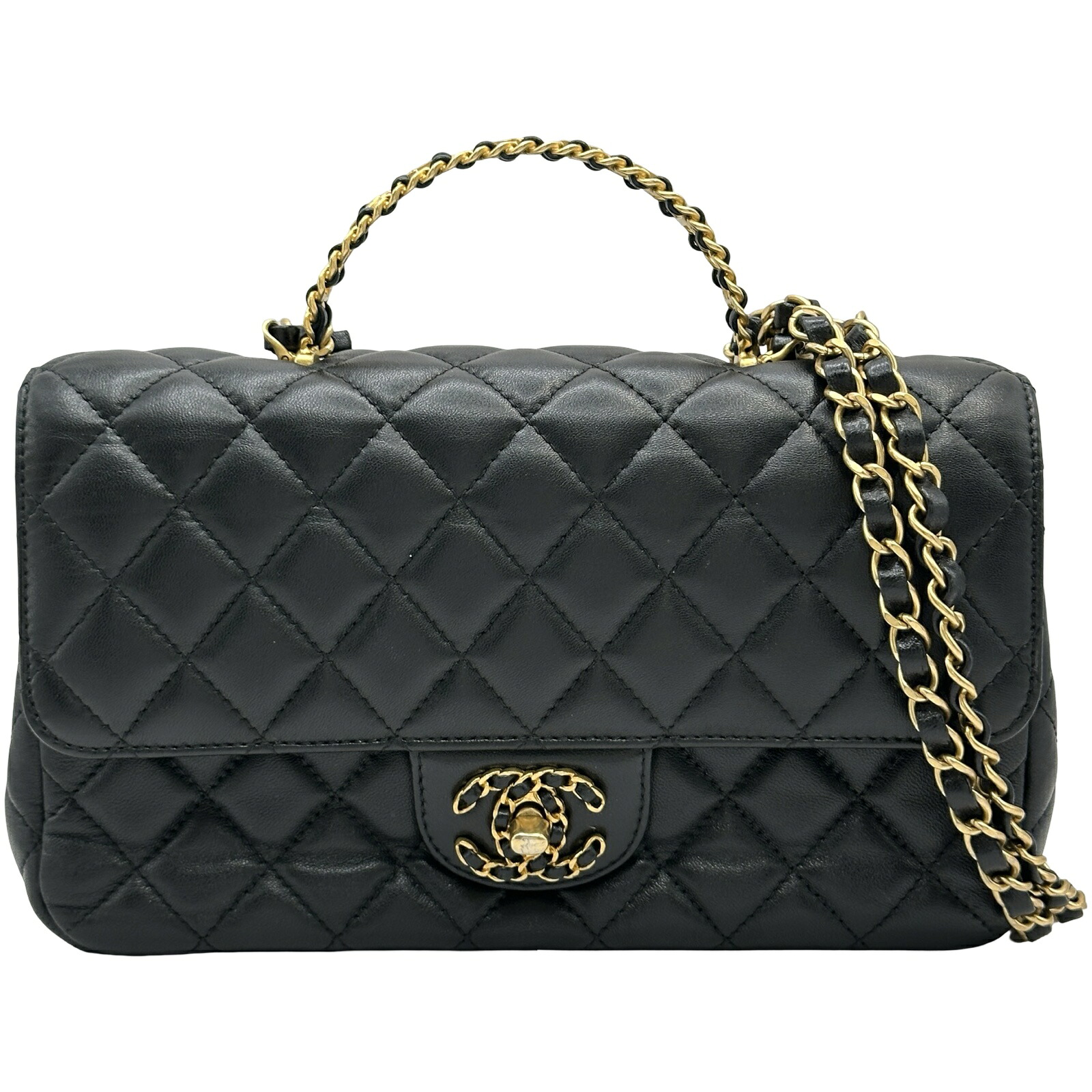 【6/1～ 最大限度30,000円OFF引き換え証！】シャネル CHANEL トップハンドルフラップバッグ AS4530 黒いこと ゴールド金具 子ヒツジ素はだ レディース ショルダーバッグ【中古】
