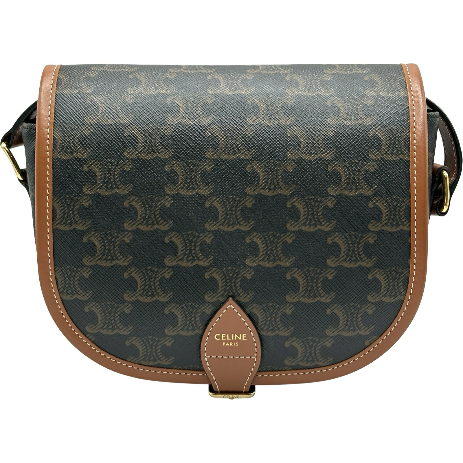 セリーヌ CELINE ミディアムフォルコバッグ 191502 タン トリオンフキャンバス レディース ショルダーバッグ【中古】