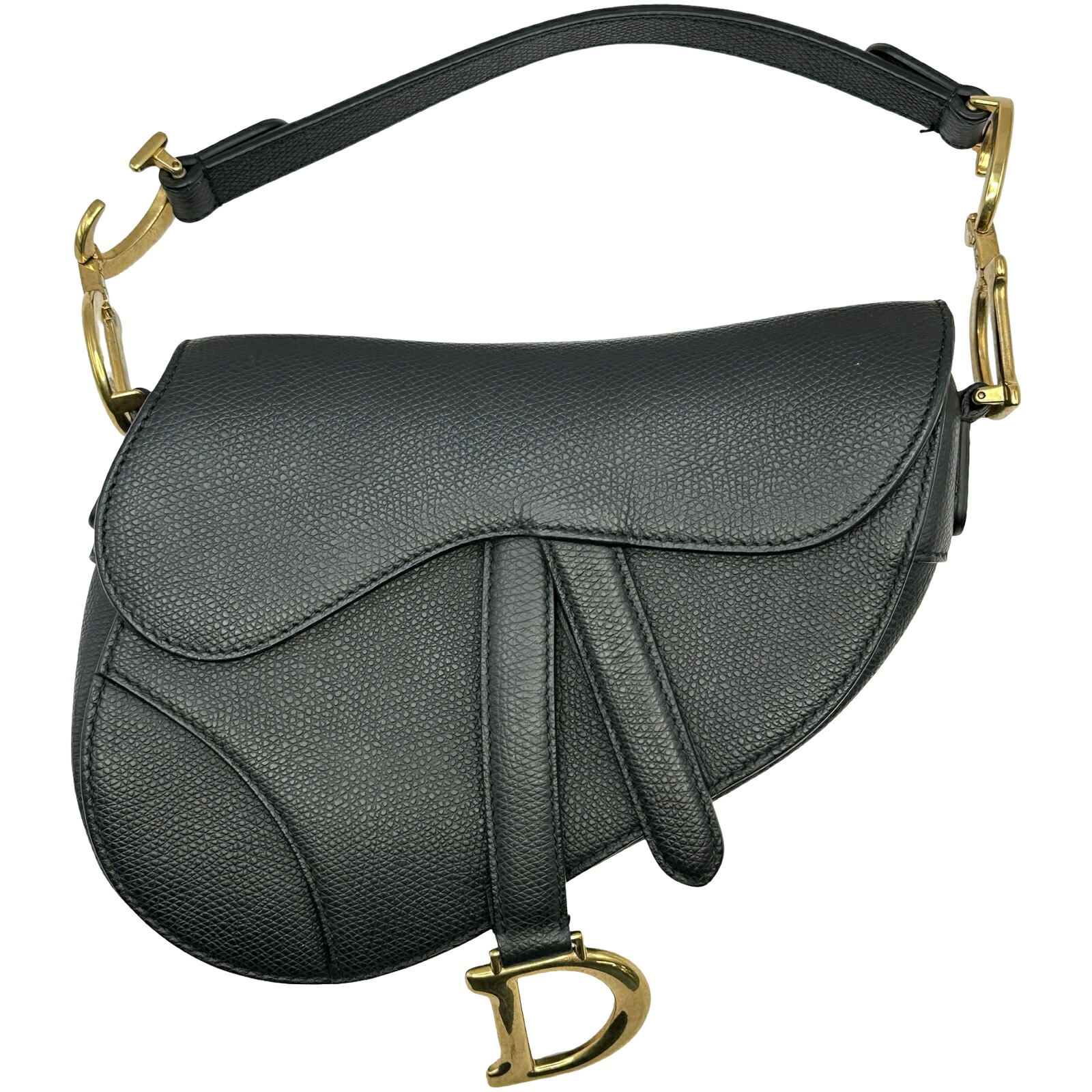 【6/1～ 最大限度30,000円OFF引き換え証！】クリスチャン・ディオール Christian Dior ミニサドルバッグ 黒いこと/ゴールド金具 なめし革 レディース ショルダーバッグ【中古】