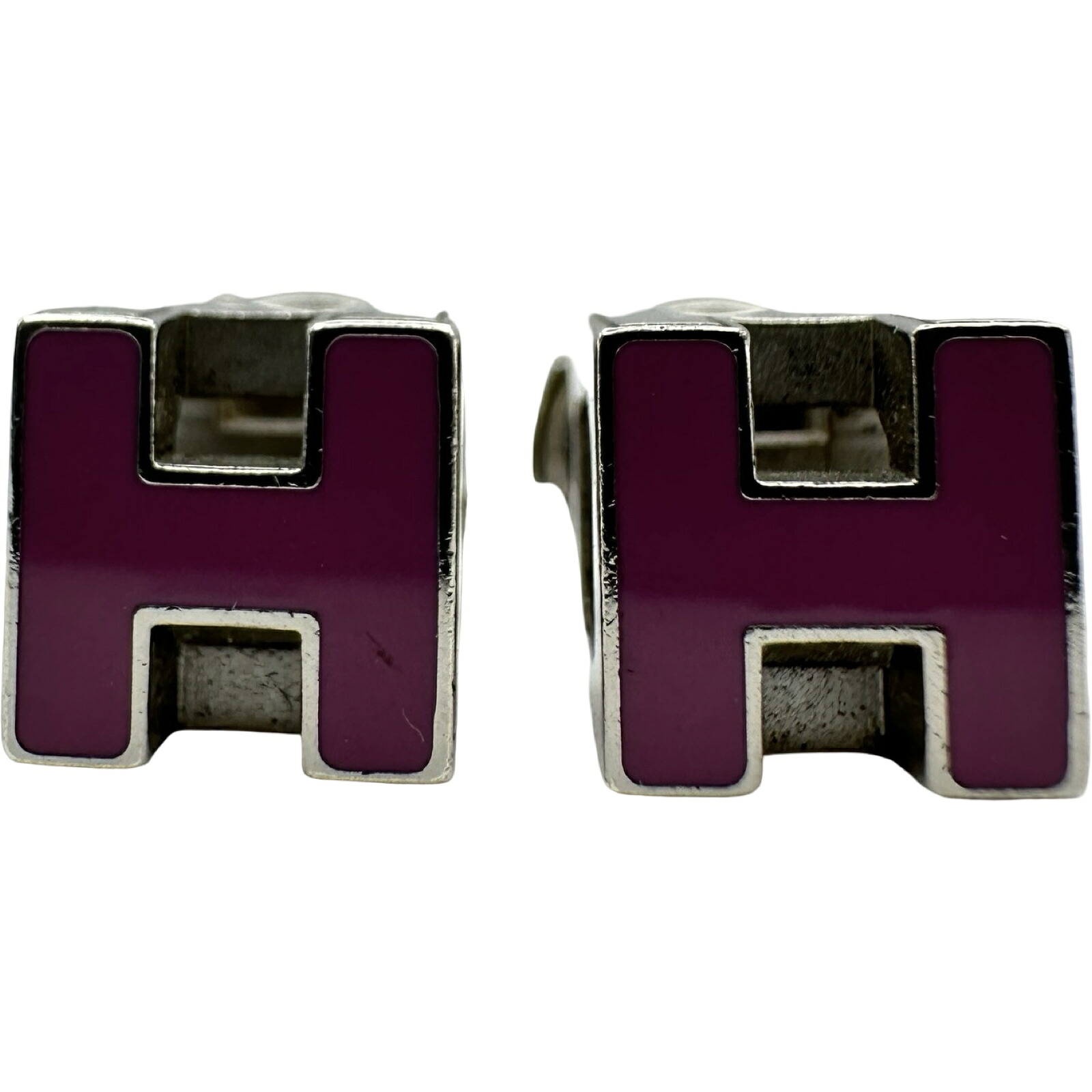 エルメス HERMES Hキューブピアス パープル シルバー金具 メタル アクセサリー【中古】｜OKURA（おお蔵）店