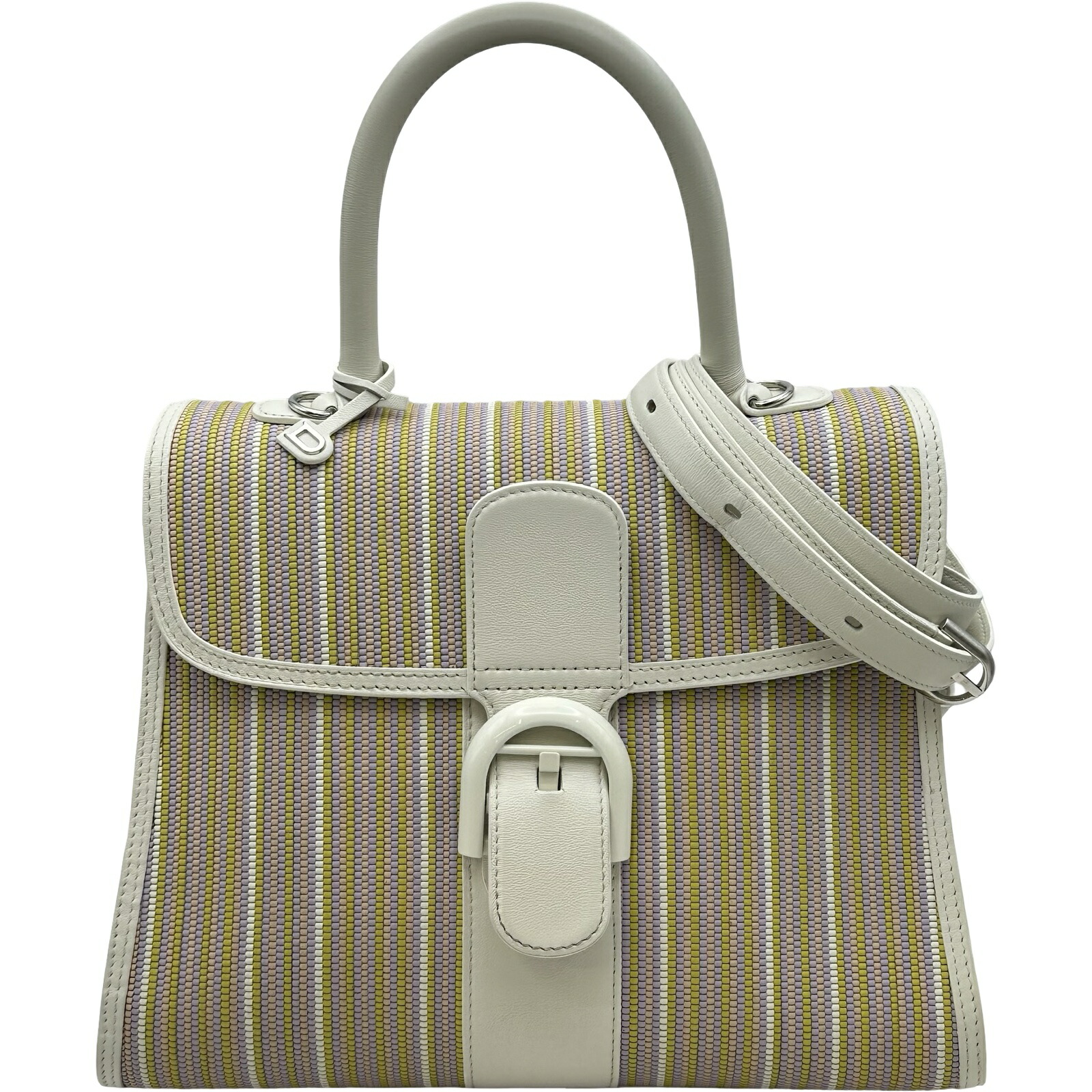 【6/1～ 最大限度30,000円OFFクーポン券！】デルヴォー DELVAUX ブリヨンMM 白いこと/マルチ色合い なめし革 レディース ハンドバック【中古】