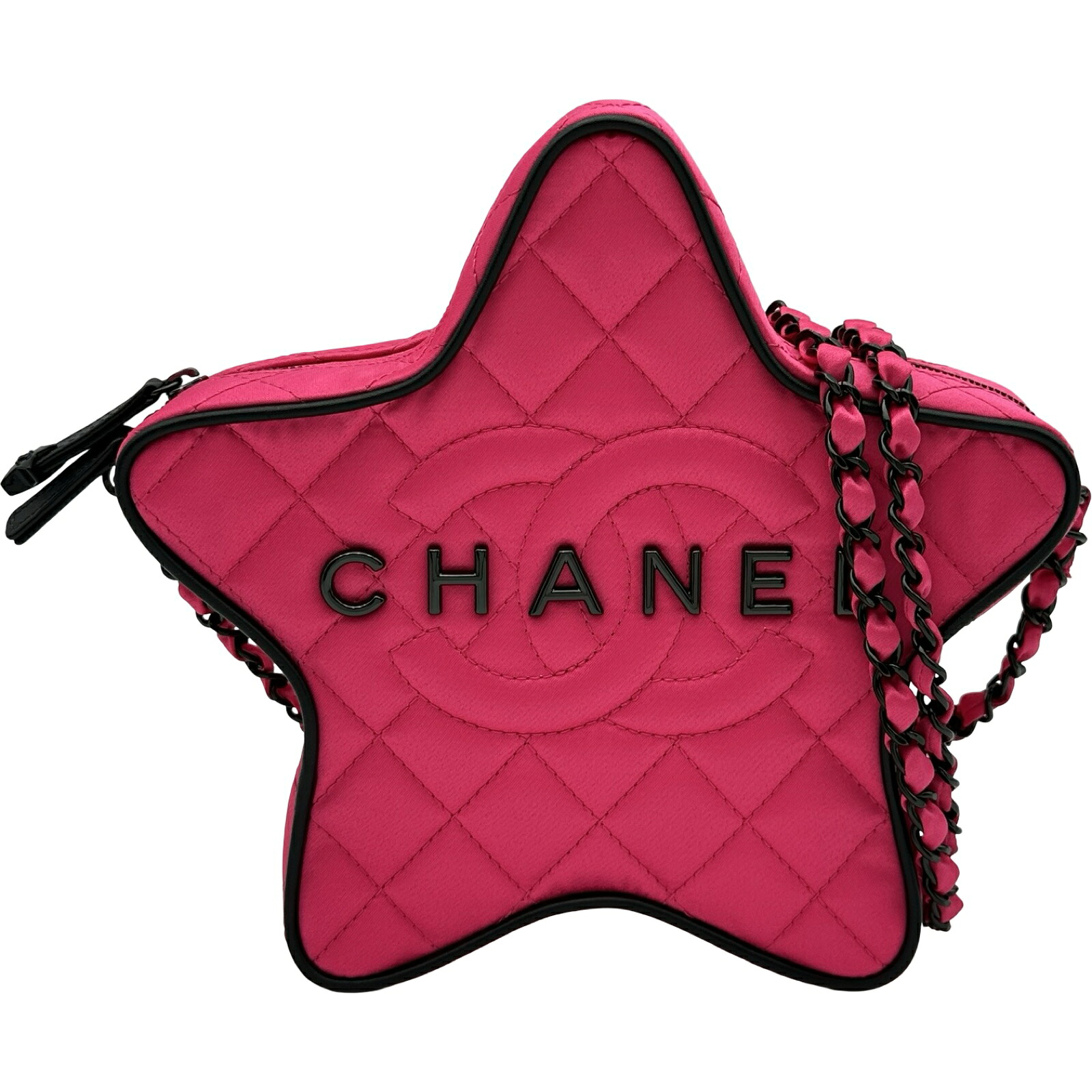 シャネル CHANEL スターチェーンショルダー AS4579 ピンク ブラック金具 サテン レディース ショルダーバッグ【中古】｜OKURA（おお蔵）店 316,350円