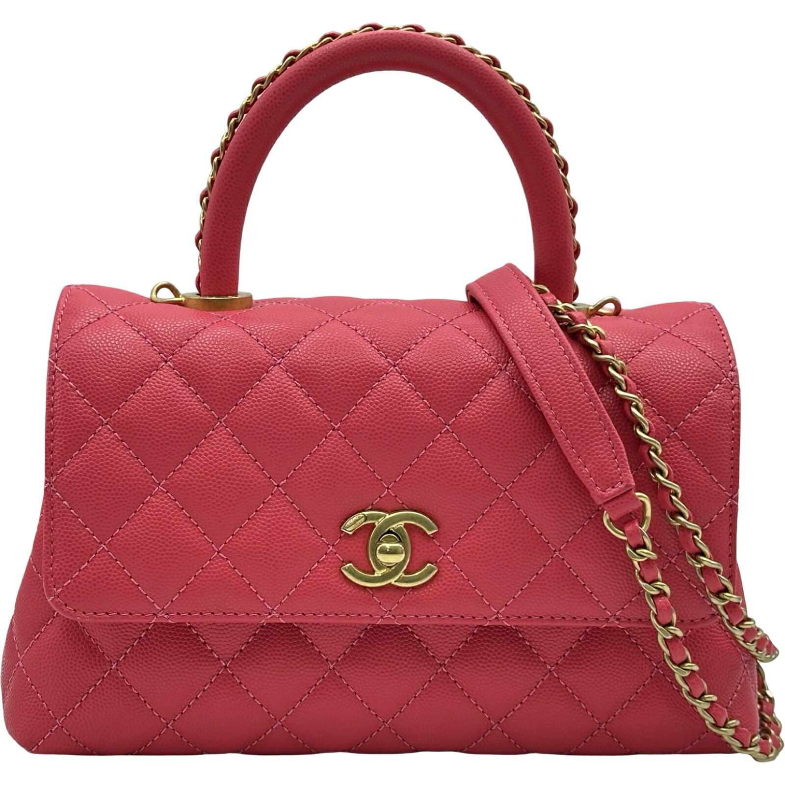 【6/1～ 最大限度30,000円OFF引き換え証！】シャネル CHANEL ココハンドルXS A92900 サクラ色 ゴールド金具 キャビア素はだ レディース ショルダーバッグ【中古】