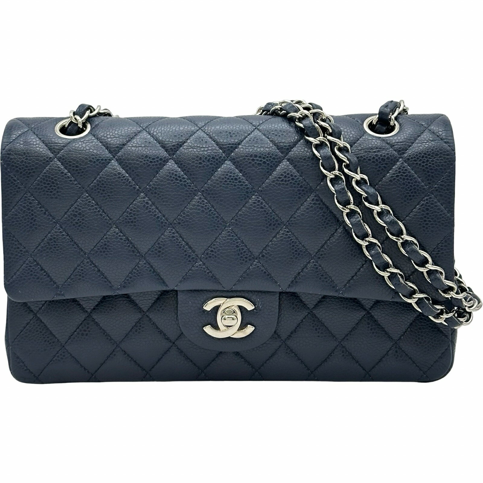 【6/1～ 最大限度30,000円OFF引き換え証！】シャネル CHANEL マトラッセ25 A01112 18番台 米国海軍 しろがね色金具 キャビア素はだ レディース ショルダーバッグ【中古】
