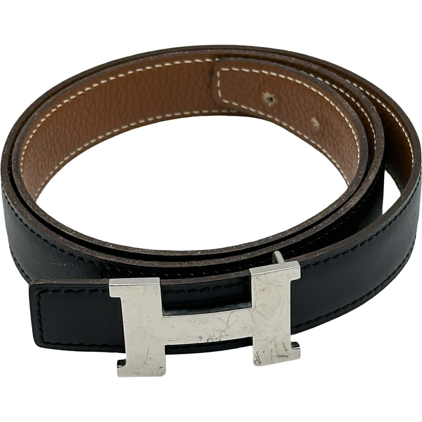 【6/1～ 最大限度30,000円OFF引き換え証！】エルメス HERMES H胴締め 85糎 □H目じるし 黒いこと/ゴールド しろがね色金具 トリヨン レディース 胴締め【中古】