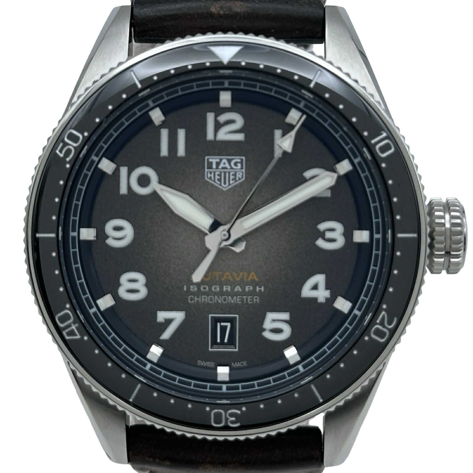 【6/1～ 最大限度30,000円OFF引き換え証！】タグ・ホイヤー TAG HEUER オータヴィア アイソグラフ WBE5110.FC8266 スモーキーブラック ステンレス鋼スチール写真 自動小銃一巻き メンズ ウォッチ【中古】