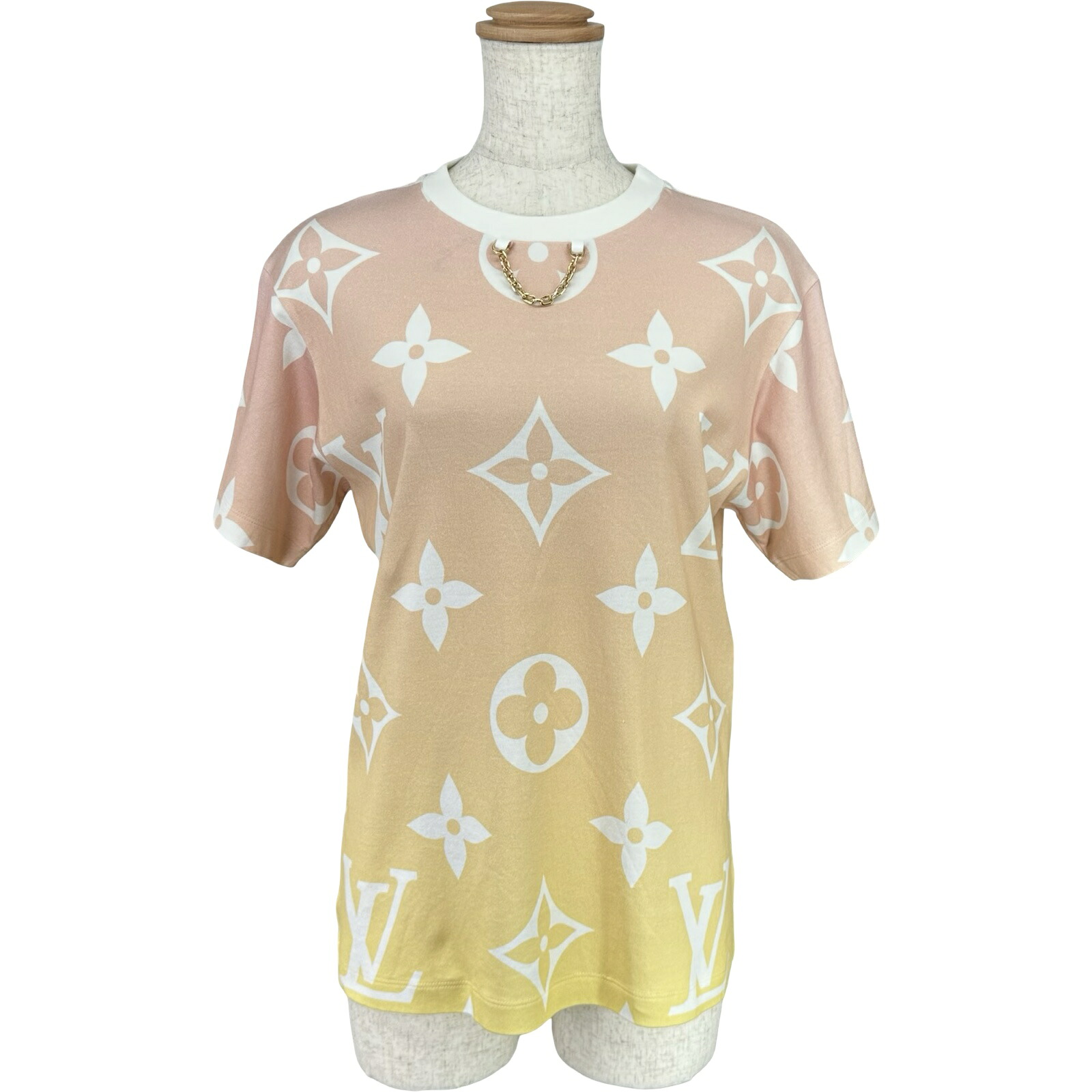 ルイ・ヴィトン LOUIS VUITTON ジャイアントモノグラム総柄プリントTシャツ FLTS03 ピンク コットン レディース 半袖Tシャツ【中古】|OKURA(おお蔵)店