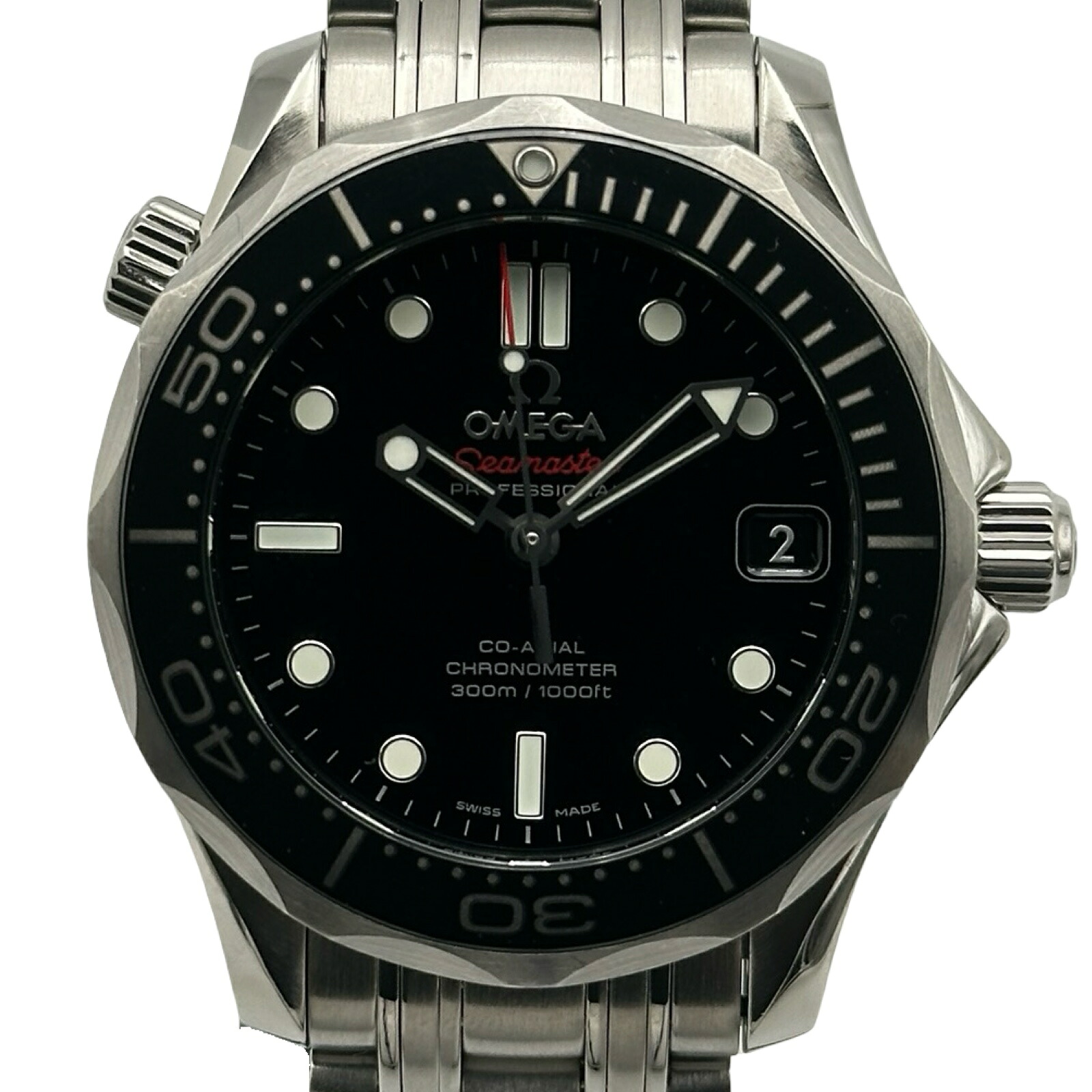 ゼロ OMEGA シーマスターダイバー300Mコーアクシャル クロノメーター 212.30.36.20.01.002 黒いこと ステンレス鋼スチール写真 自動小銃一巻き ユニ一発やる ウオッチ【中古】