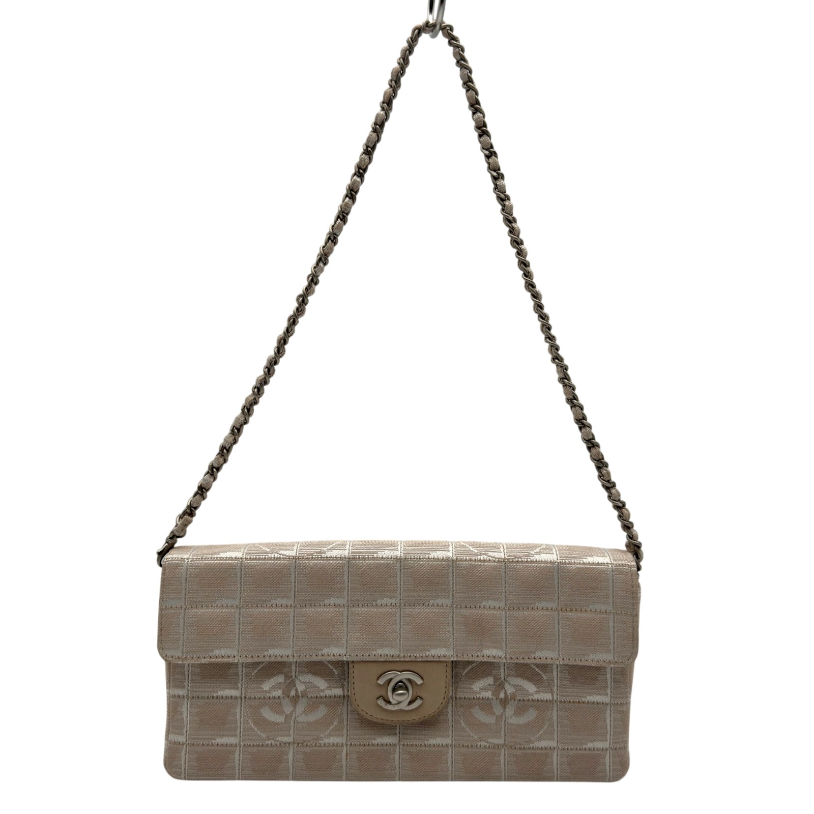 【最大限度40,000円OFF引き換え証離れ離れ中！】シャネル CHANEL ニュートラベルライン チェーン店御徒面子 A15316 ベージュ しろがね色金具 ナイロンジャガード レディース ショルダーバッグ【中古】