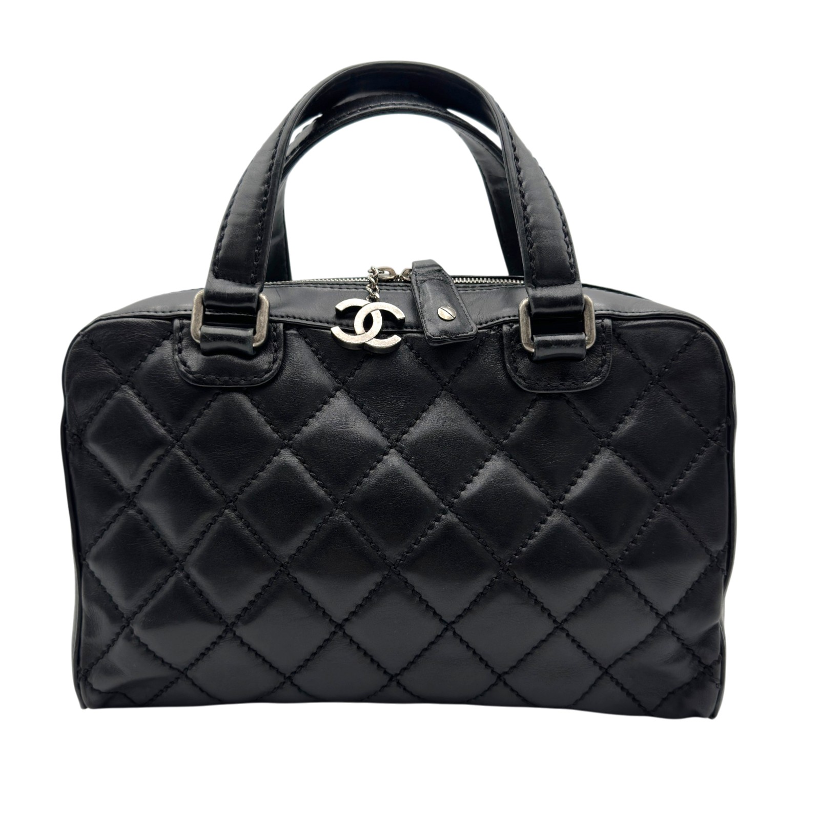シャネル CHANEL ワイルドステッチ ハンドバッグ ブラック シルバー金具 カーフレザー レディース ハンドバッグ【中古】｜OKURA（おお蔵）店