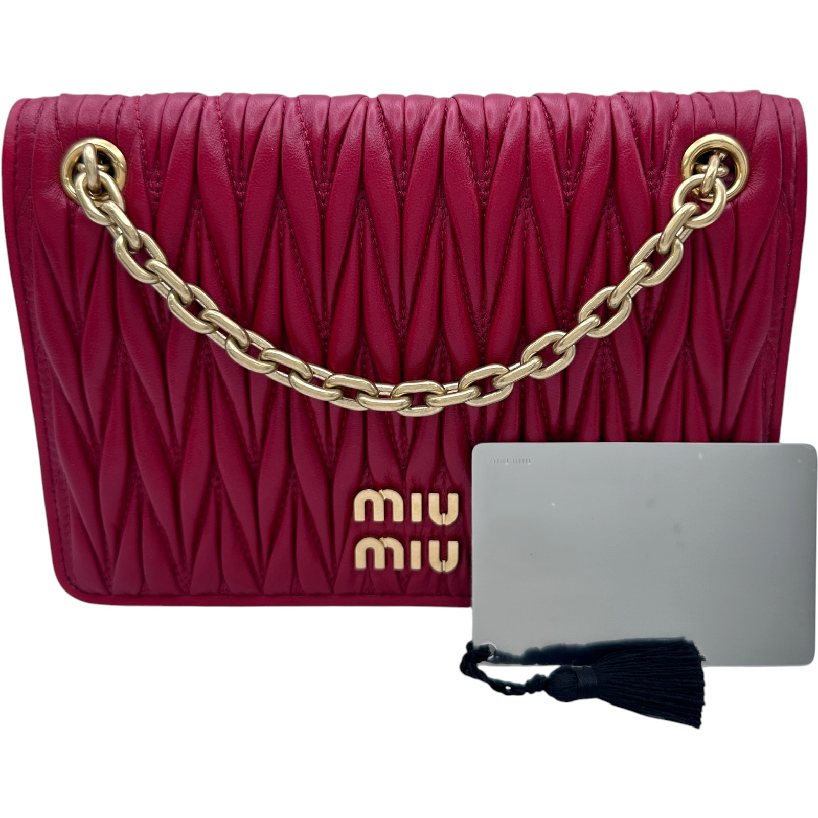 【6/1～ 最大限度30,000円OFF引き換え証！】ミュウミュウ miu miu マテラッセチェーンショルダー 5BP065 赤いこと なめし革 レディース ショルダーバッグ【中古】