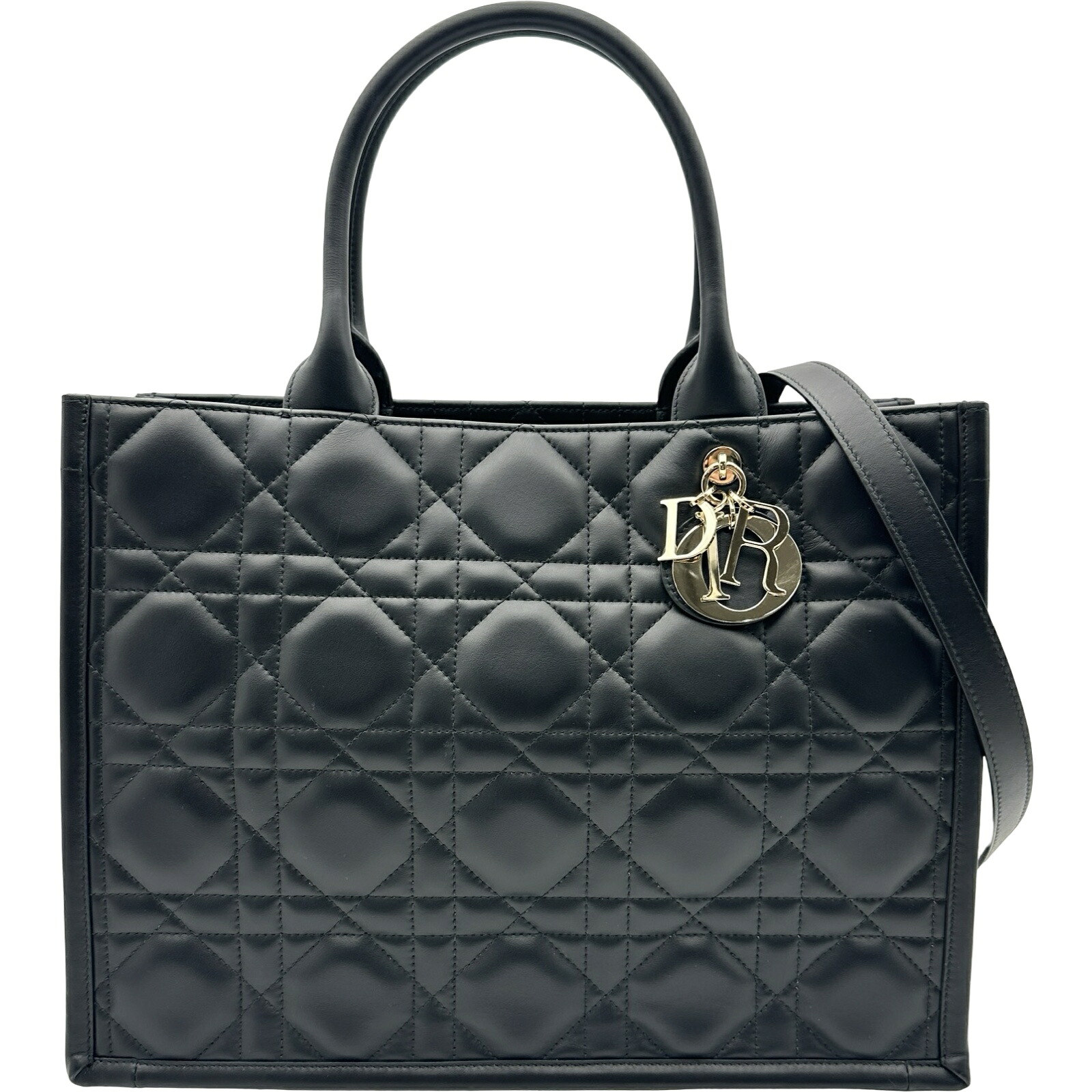 【6/1～ 最大限度30,000円OFF引き換え証！】クリスチャン・ディオール Christian Dior ブックトート 並み並み M13240WHP 黒いこと 子ウシ カナージュ  レディース トートバッグ【中古】