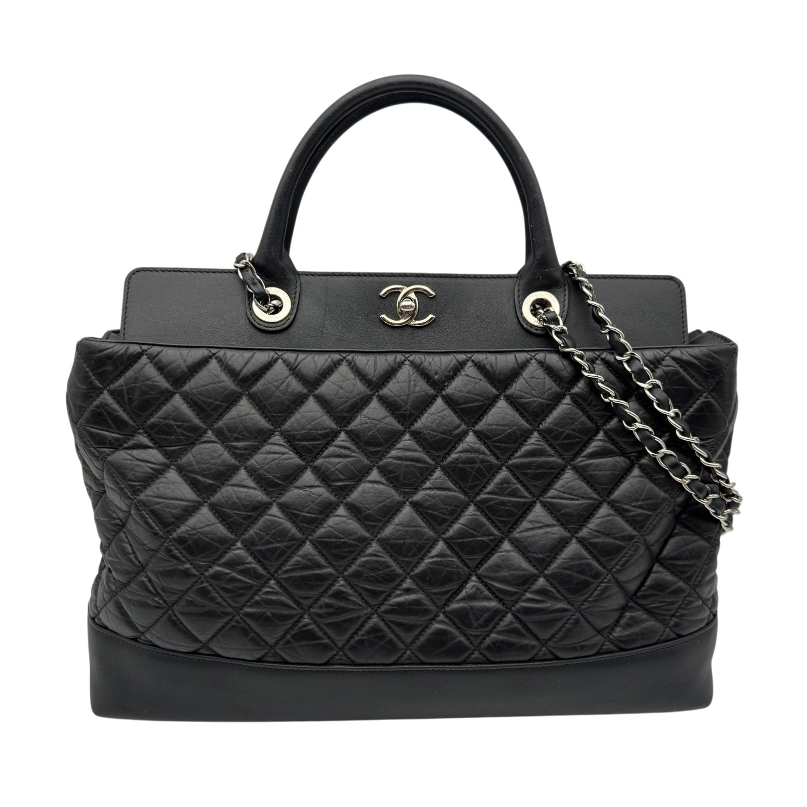 【6/1～ 最大限度30,000円OFF引き換え証！】シャネル CHANEL ポートベロー トートバッグ 15番台 黒いこと しろがね色金具 カーフスキン レディース トートバッグ【中古】
