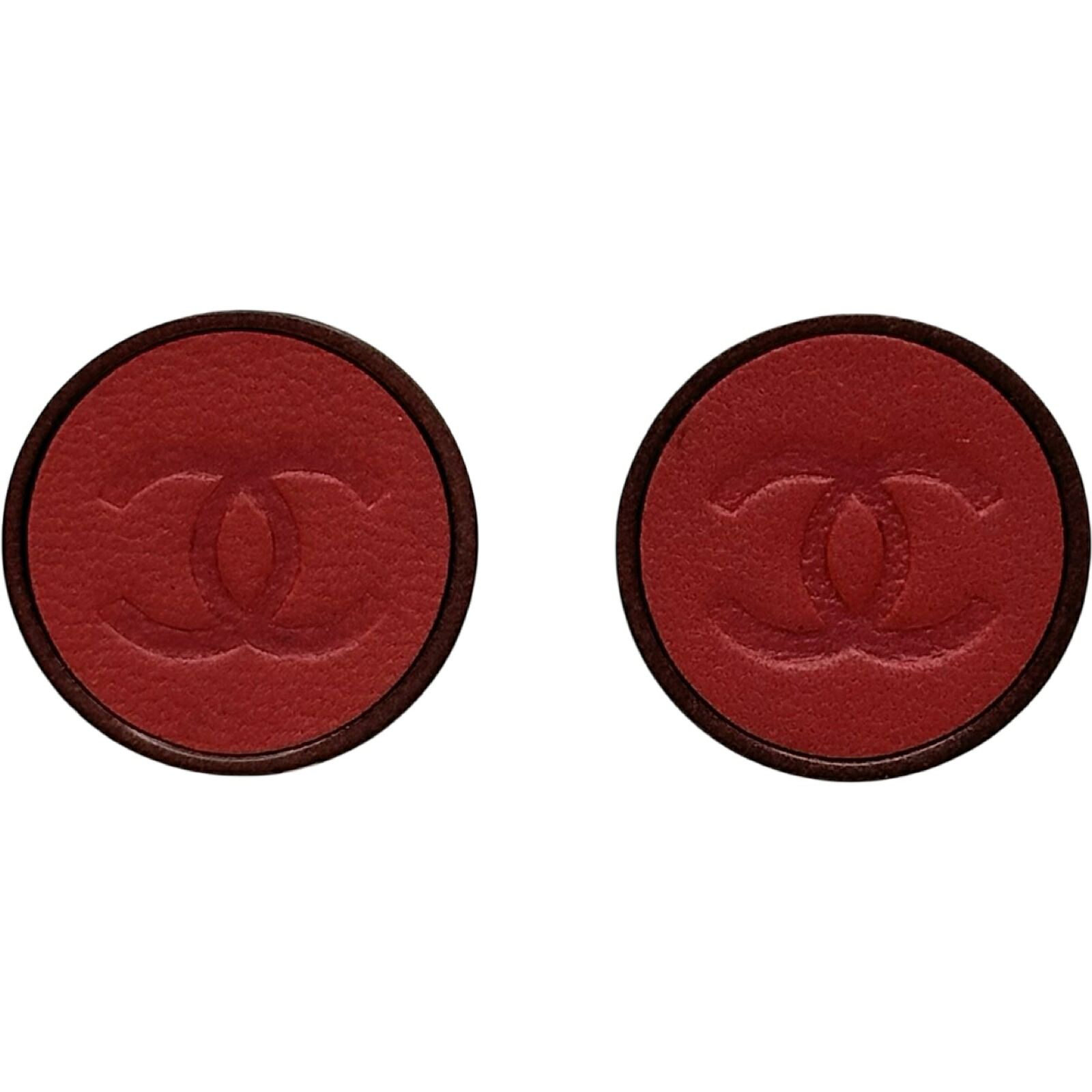 シャネル CHANEL ココボタンイヤリング ルージュ系 レザー・メタル アクセサリー【中古】|OKURA(おお蔵)店