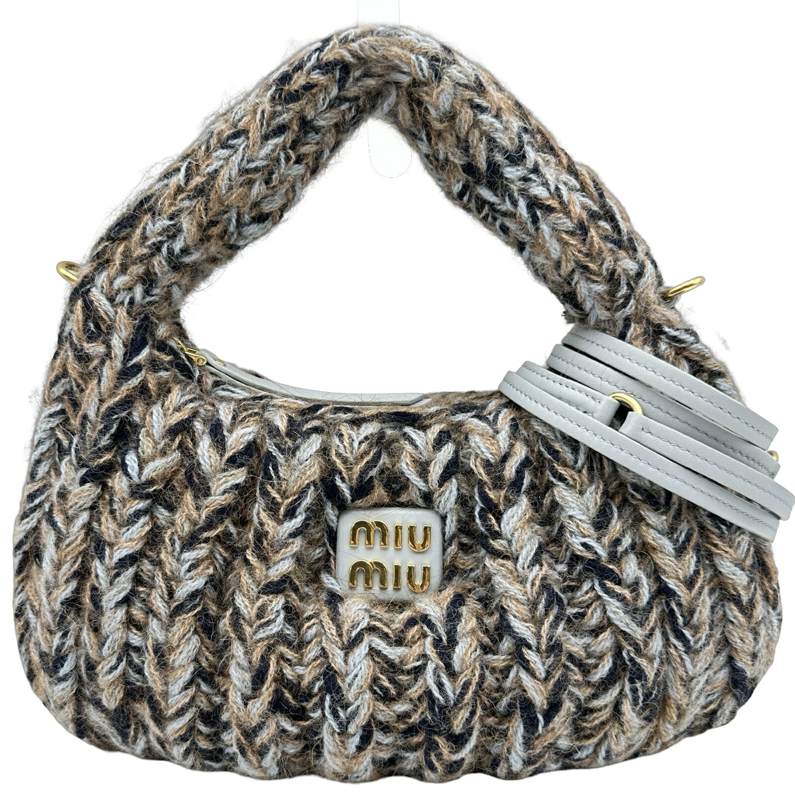 ミュウミュウ miu miu ワンダ&mdash;ハンドバッグ 5BC153 ブルー ニット レディース ハンドバッグ【中古】｜OKURA（おお蔵）店