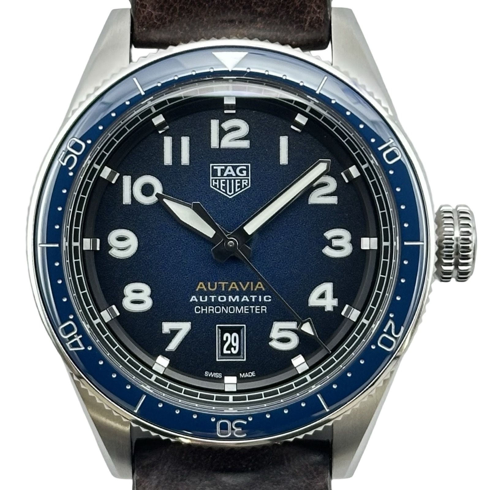【6/1～ 最大限度30,000円OFF引き換え証！】タグ・ホイヤー TAG HEUER オータヴィア キャリバー5 WBE5116.FC8266 青色 ステンレス鋼スチール写真 自動小銃一巻き メンズ ウォッチ【中古】