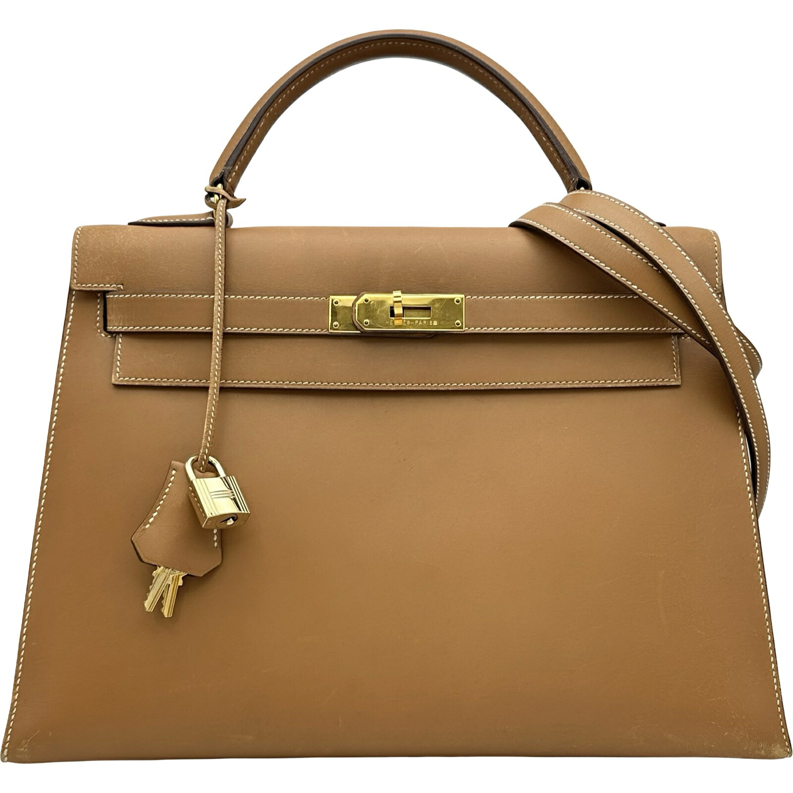 エルメス HERMES ケリー32 外縫い 〇V刻印 ナチュラル ゴールド金具 ボックスカーフ レディース ショルダーバッグ【中古】｜OKURA（おお蔵）店 1,473,000円