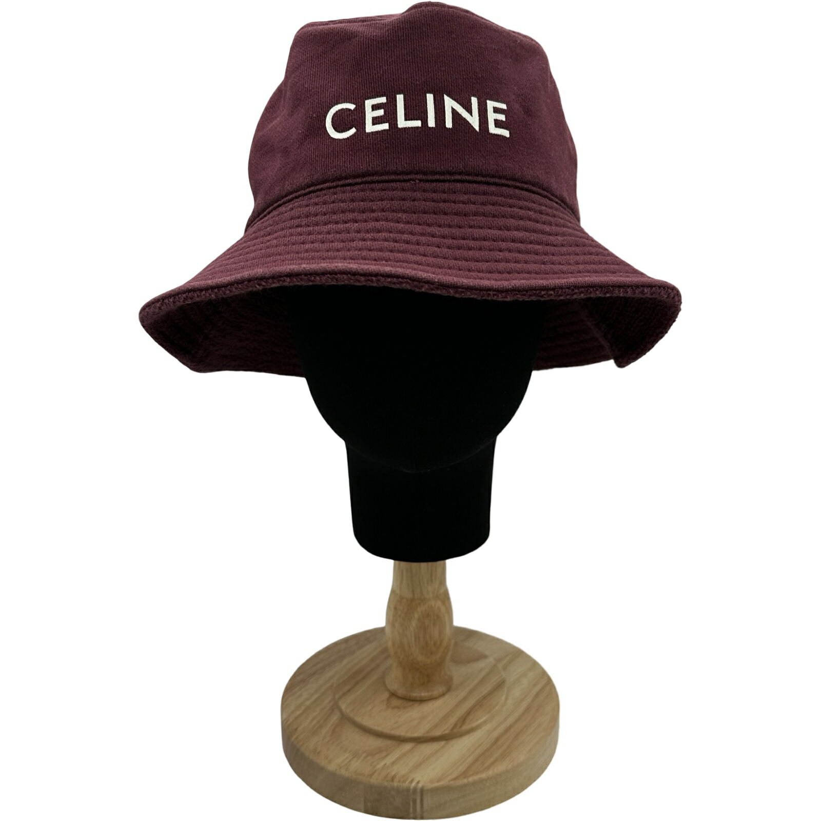 【6/1～ 最大限度30,000円OFF引き換え証！】セリーヌ CELINE ロゴバケットハット 2AK01670Q ボルドーワイン 綿織物 メンズ 余分の物流行り物雑貨【中古】
