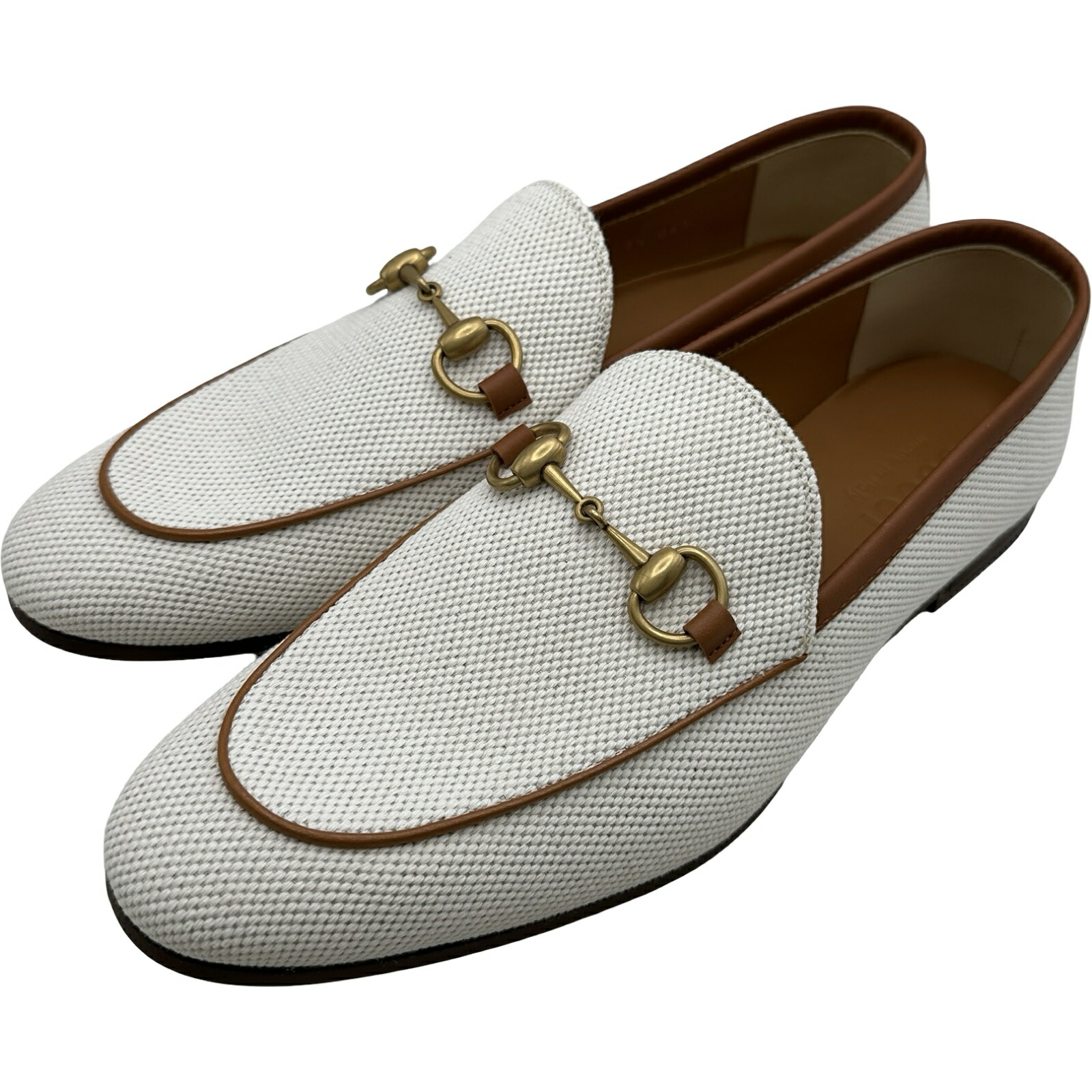 グッチ GUCCI ホースビットキャンバスローファー 430088 象牙色 帆布 メンズ 置き目毛革【中古】