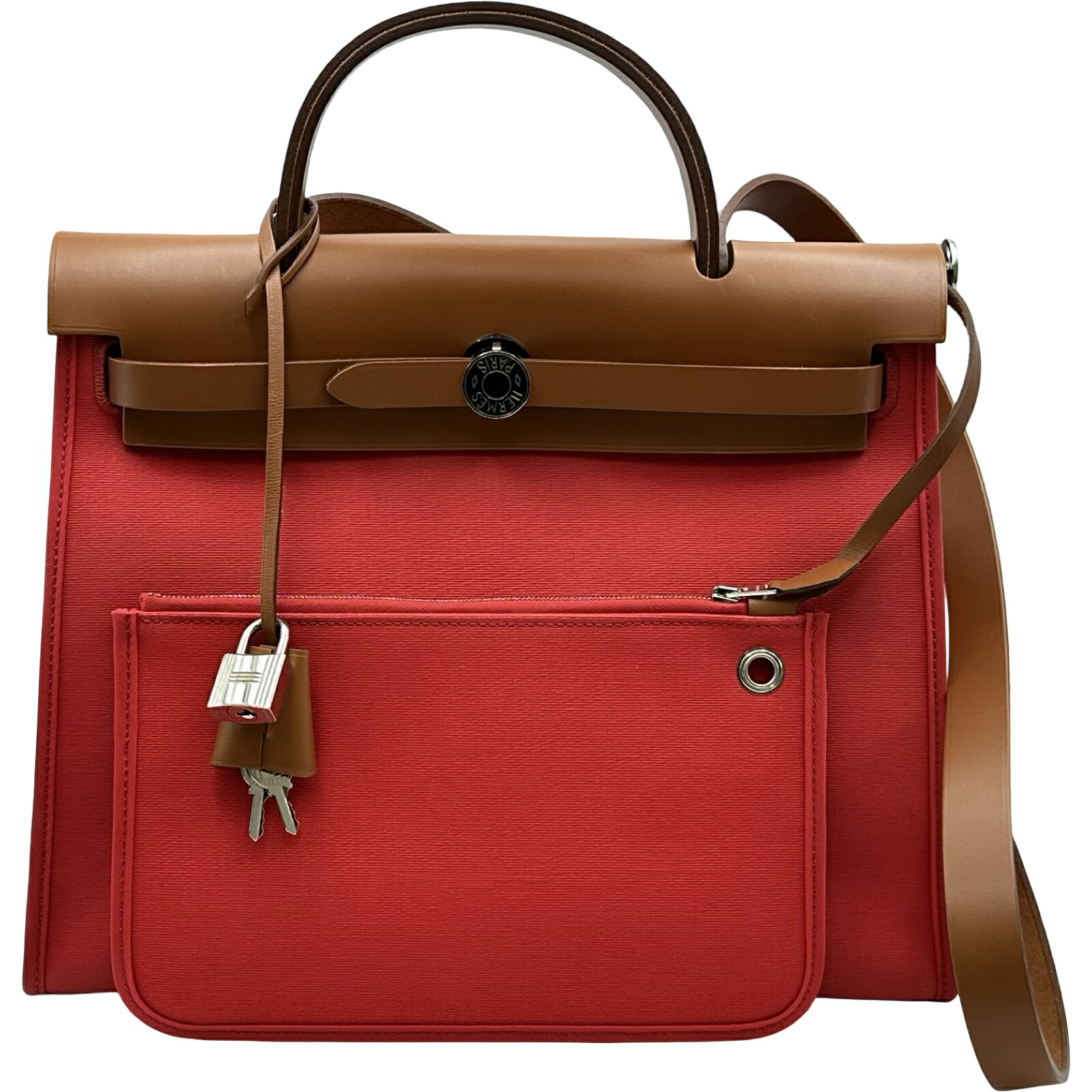 【6/1～ 最大限度30,000円OFF引き換え証！】エルメス HERMES エールバッグジップPM C目じるし さくら色 しろがね色金具 トワル レディース ショルダーバッグ【中古】