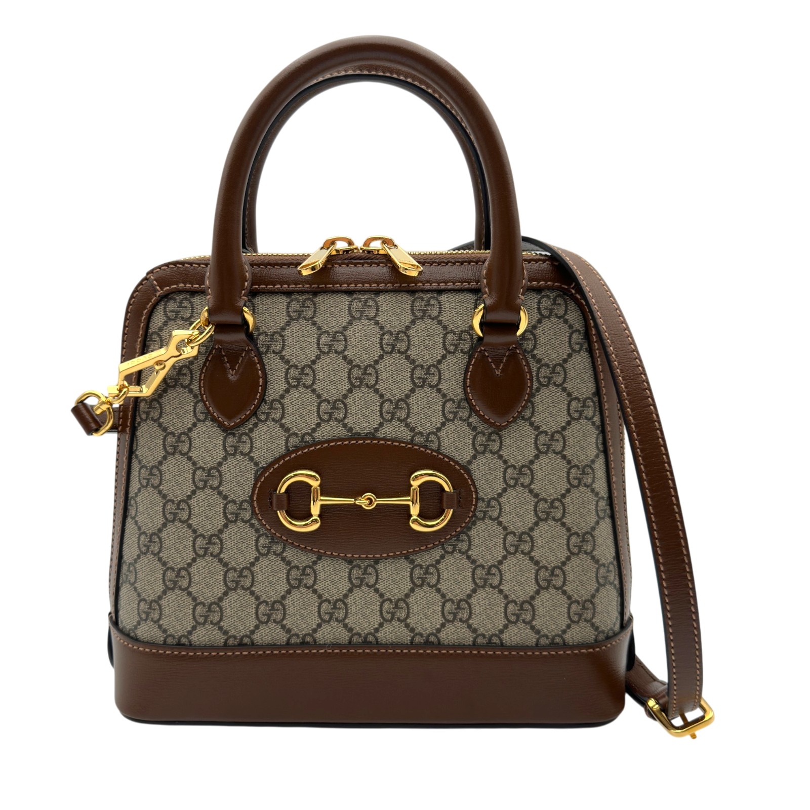 【6/1～ 最大限度30,000円OFF引き換え証！】グッチ GUCCI 導管ビット1955 スモールいの一番 手持ち部分御徒面子 621220 赤銅色 GGスプリームキャンバス/なめし革 レディース ハンドバック【中古】